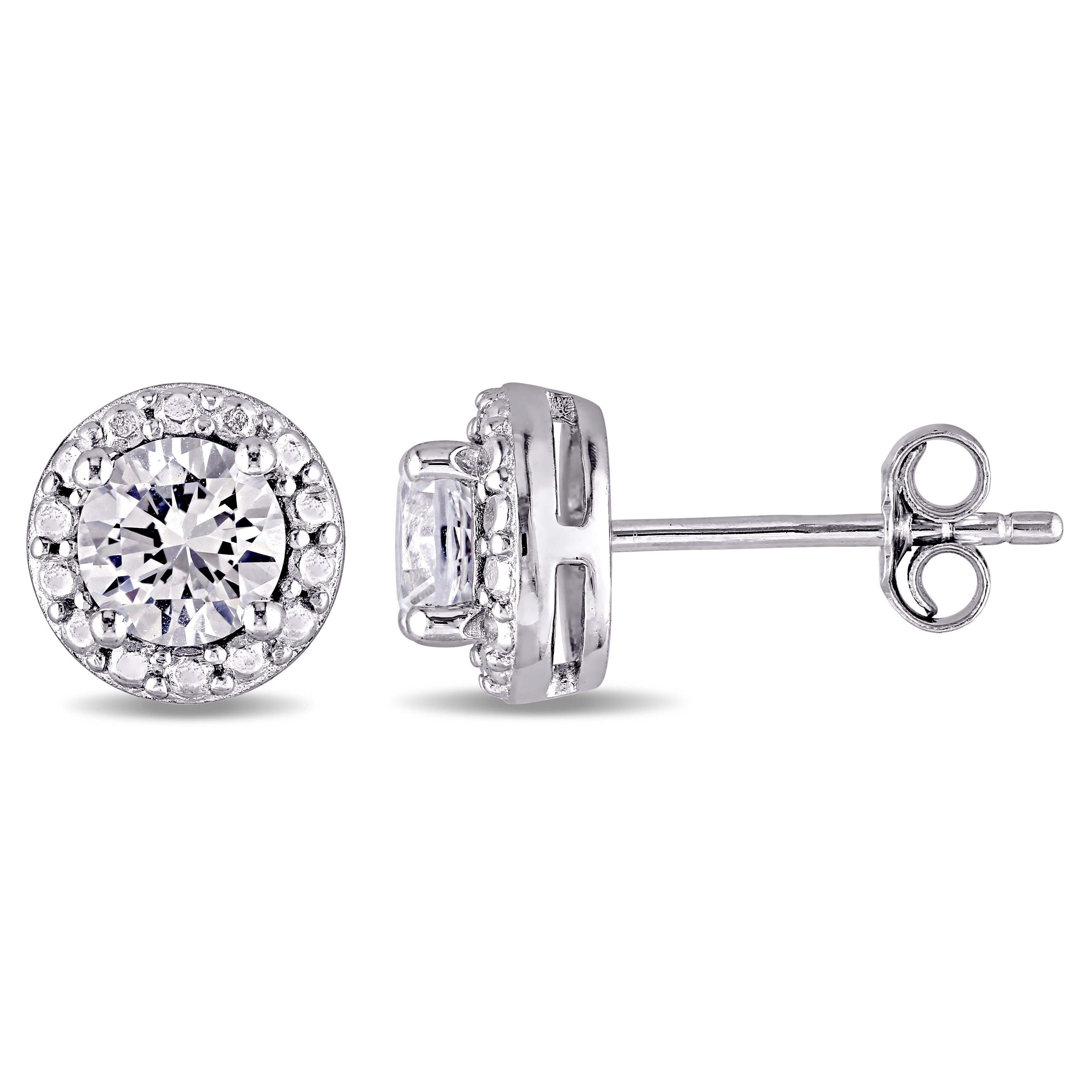 1 1/3 CT TGW Created White Sapphire Halo Stud Earrings in Sterling Silver