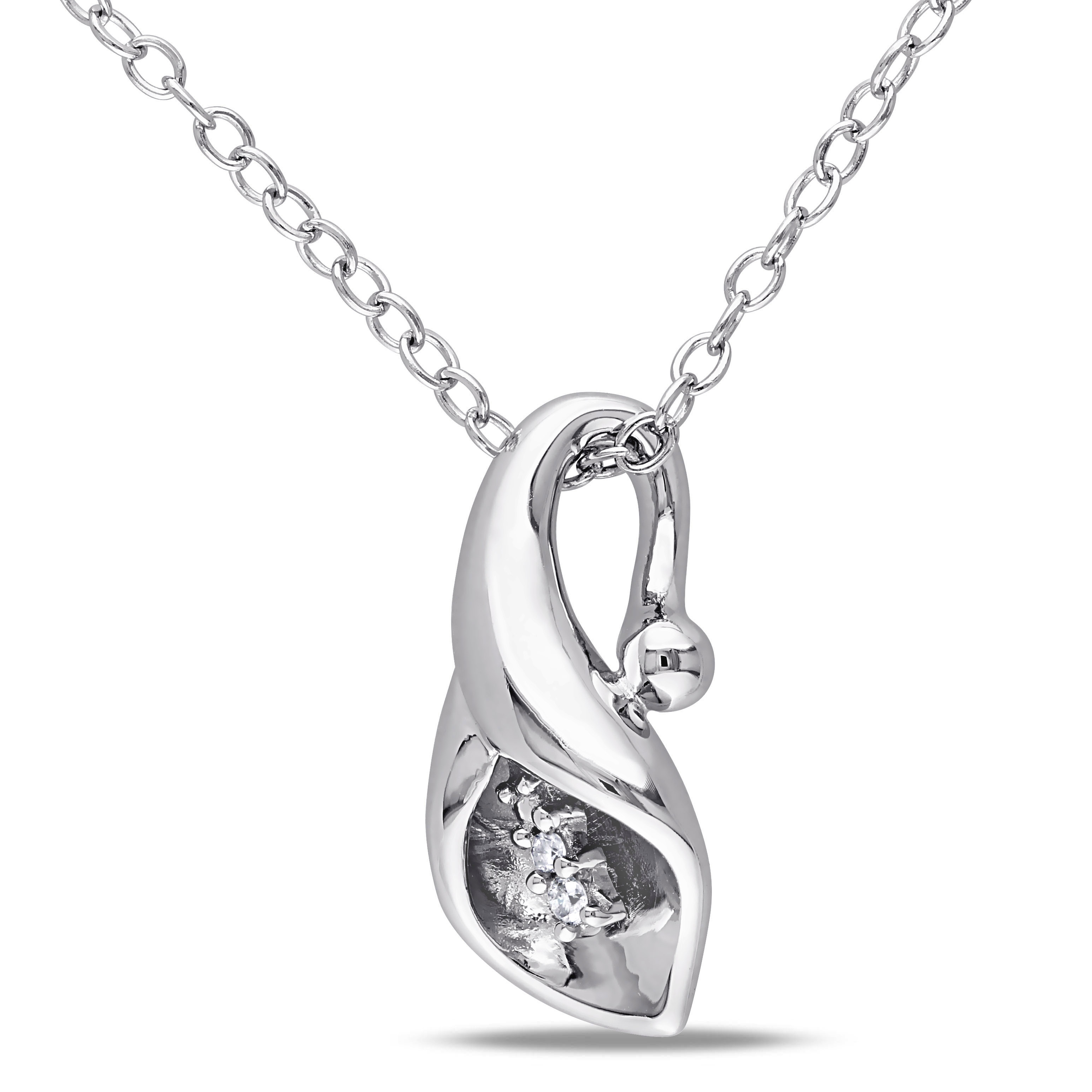 Diamond Accent Calla Lily Pendant with Chain in Sterling Silver - 18 in