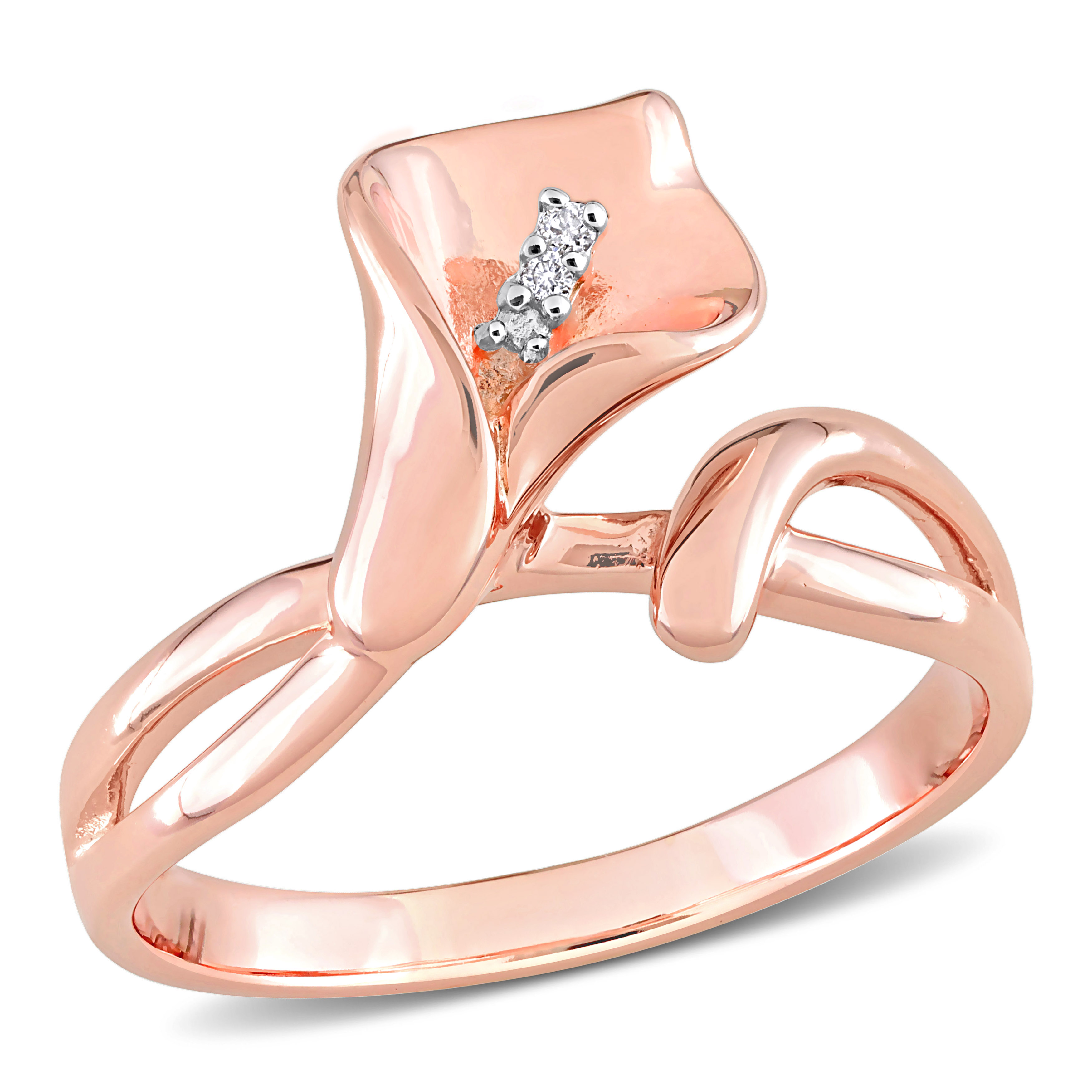 Diamond Accent Calla Lily Ring in Rose Plated Sterling Silver