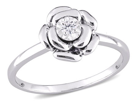 Sterling Silver Diamond Flower RoseDiamond Accent Ring GH I1;I2 | eBay