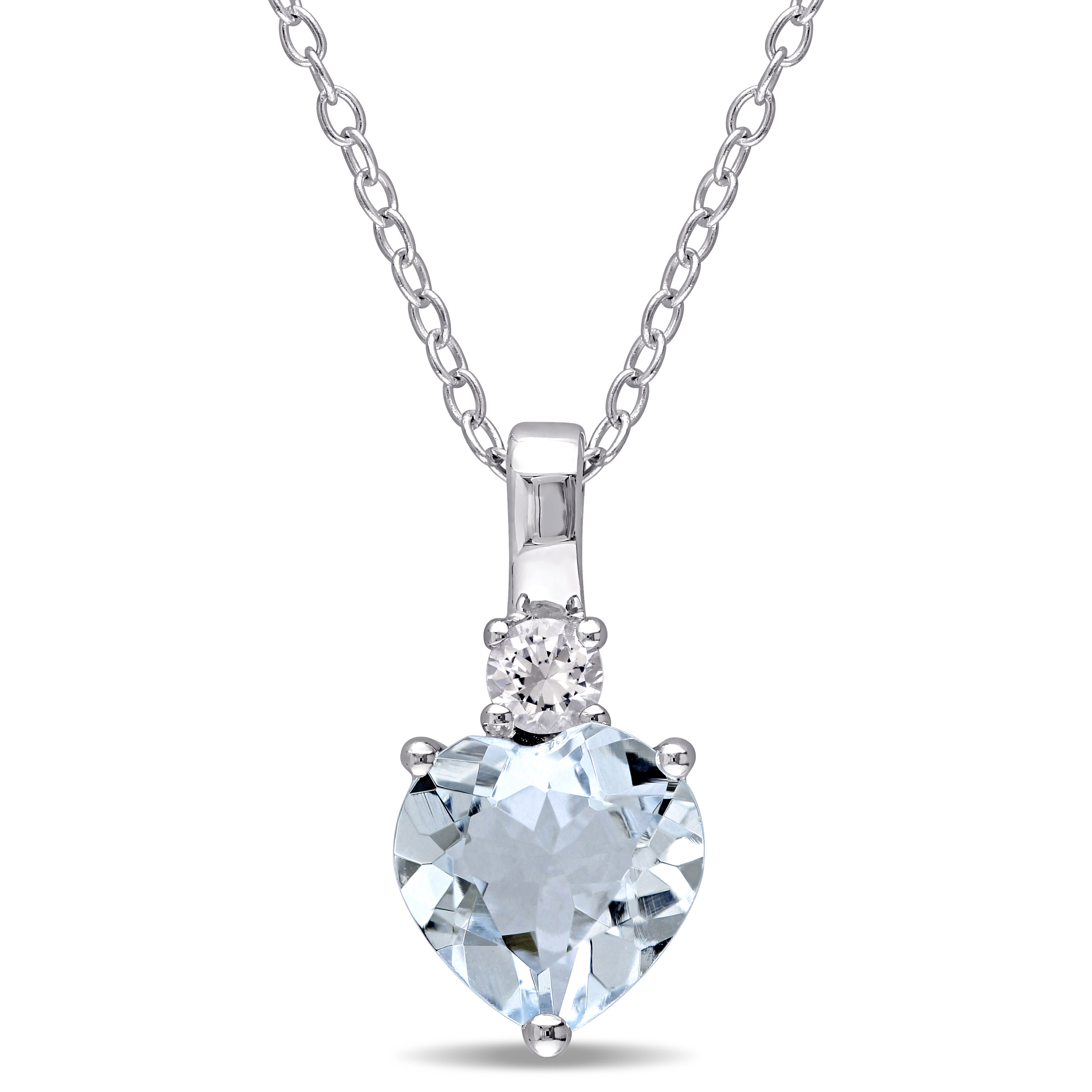 Aquamarine and Created White Sapphire Heart Pendant with Chain in Sterling Silver