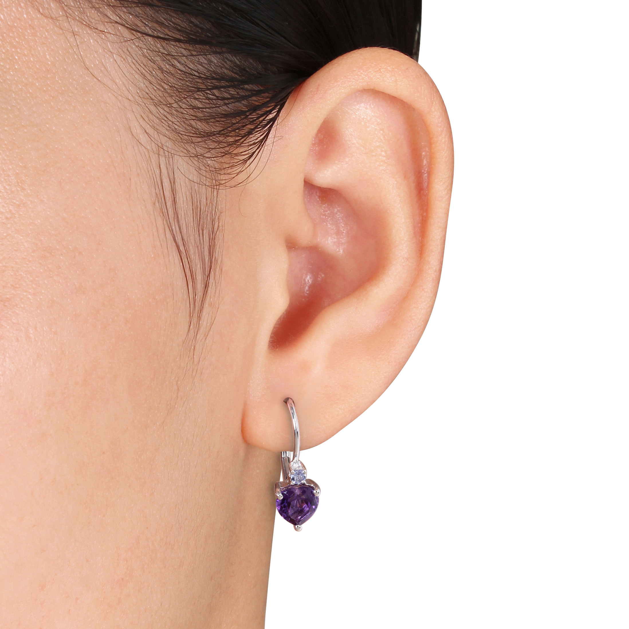 2 5/8 CT TGW Amethyst and Tanzanite Heart Leverback Earrings in Sterling Silver