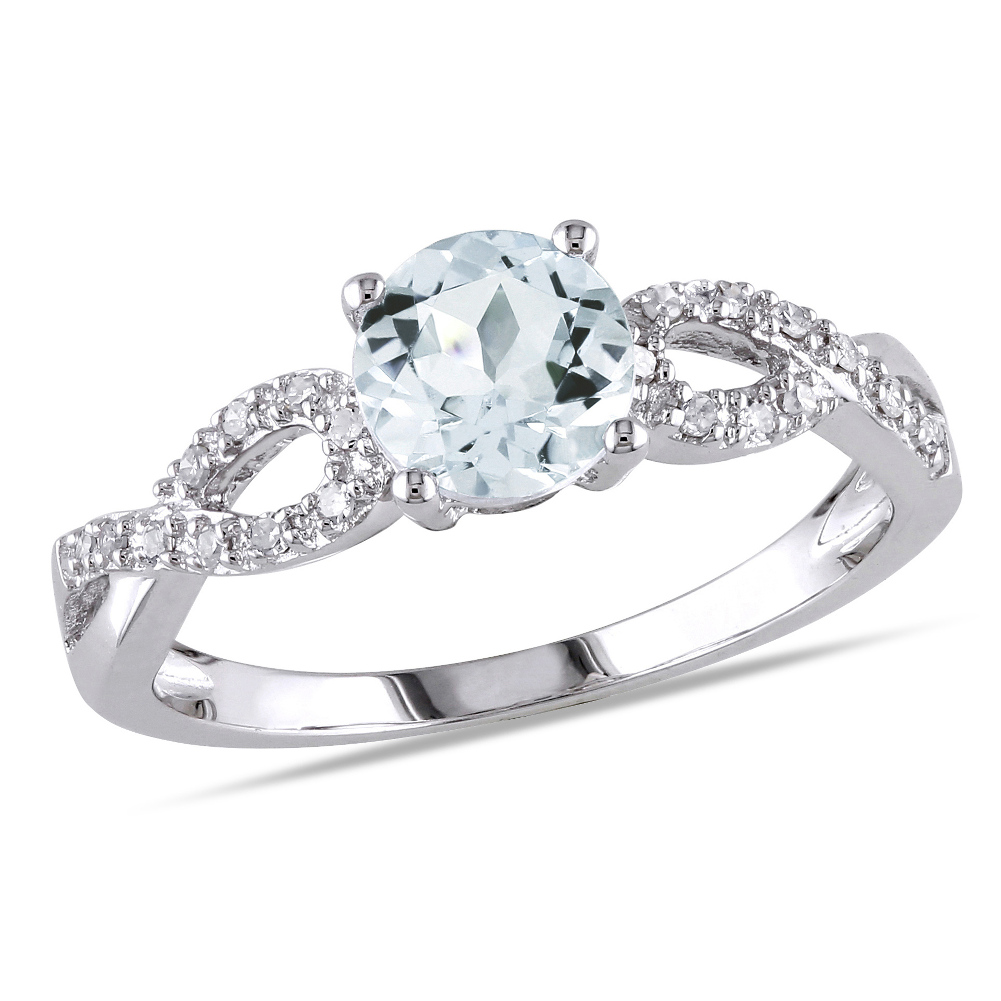 1/10 CT TW Diamond and Aquamarine Engagement Ring in 10k White Gold