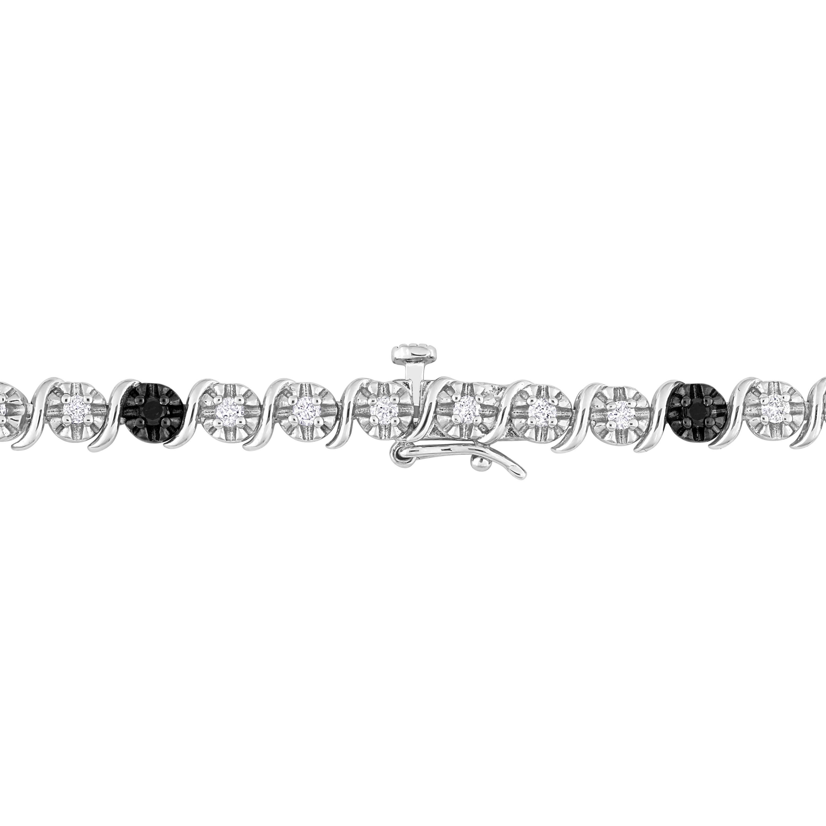 1 CT TW Black & White Diamond Tennis Bracelet in Sterling Silver - 7.5 in.