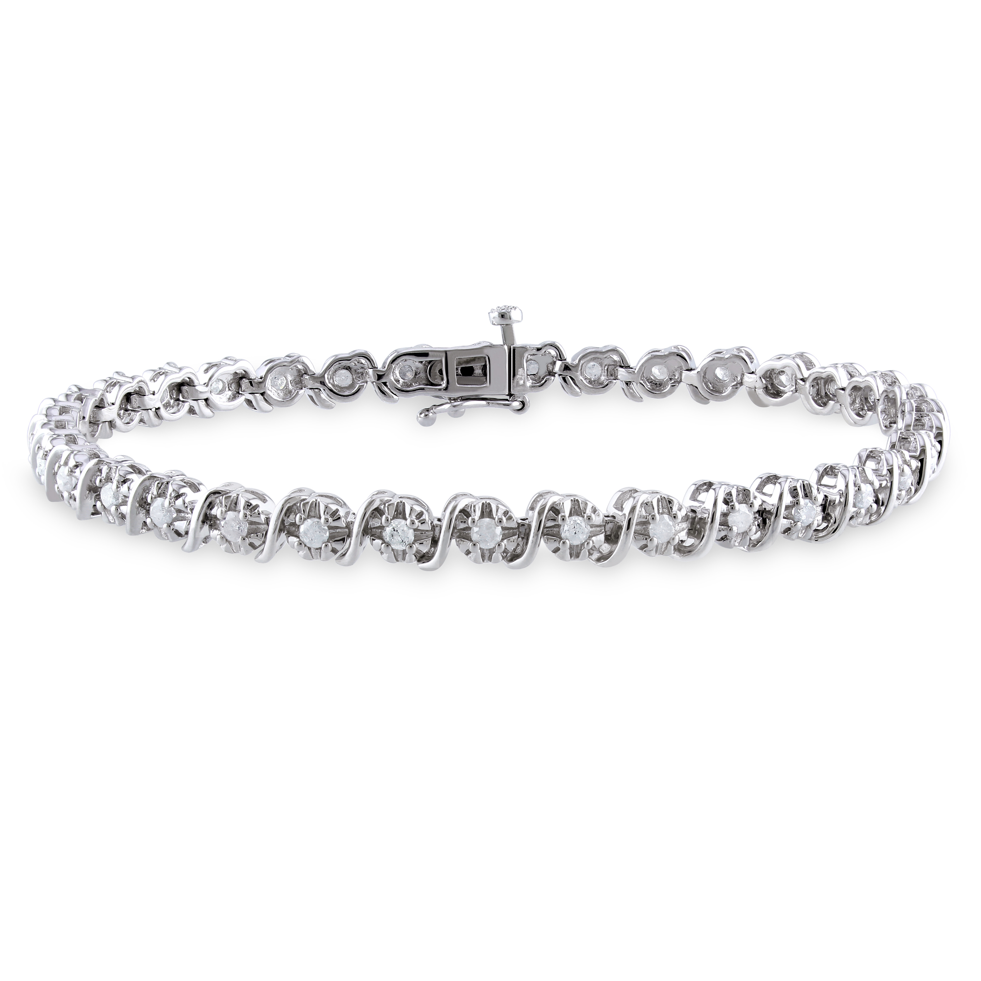 1 CT TW Diamond S-Shape Bracelet in Sterling Silver - 7.25 in.