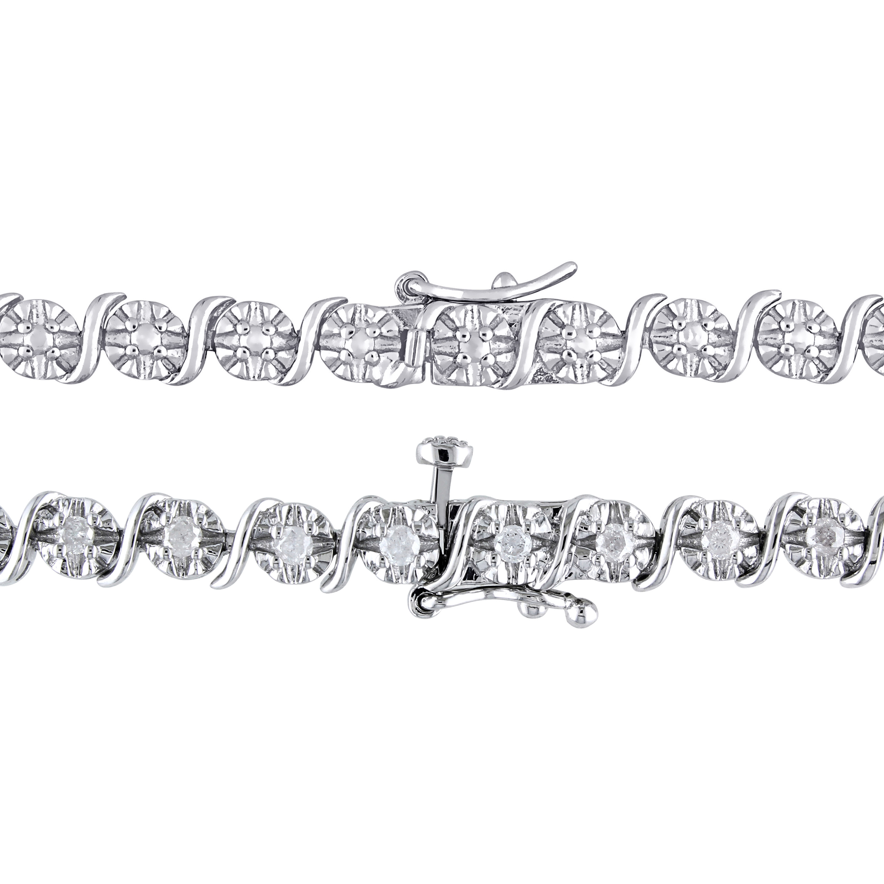 1 1/2 CT TW Diamond S-Link Tennis Bracelet and Necklace Set in Sterling Silver - 17 in + 7.25 in