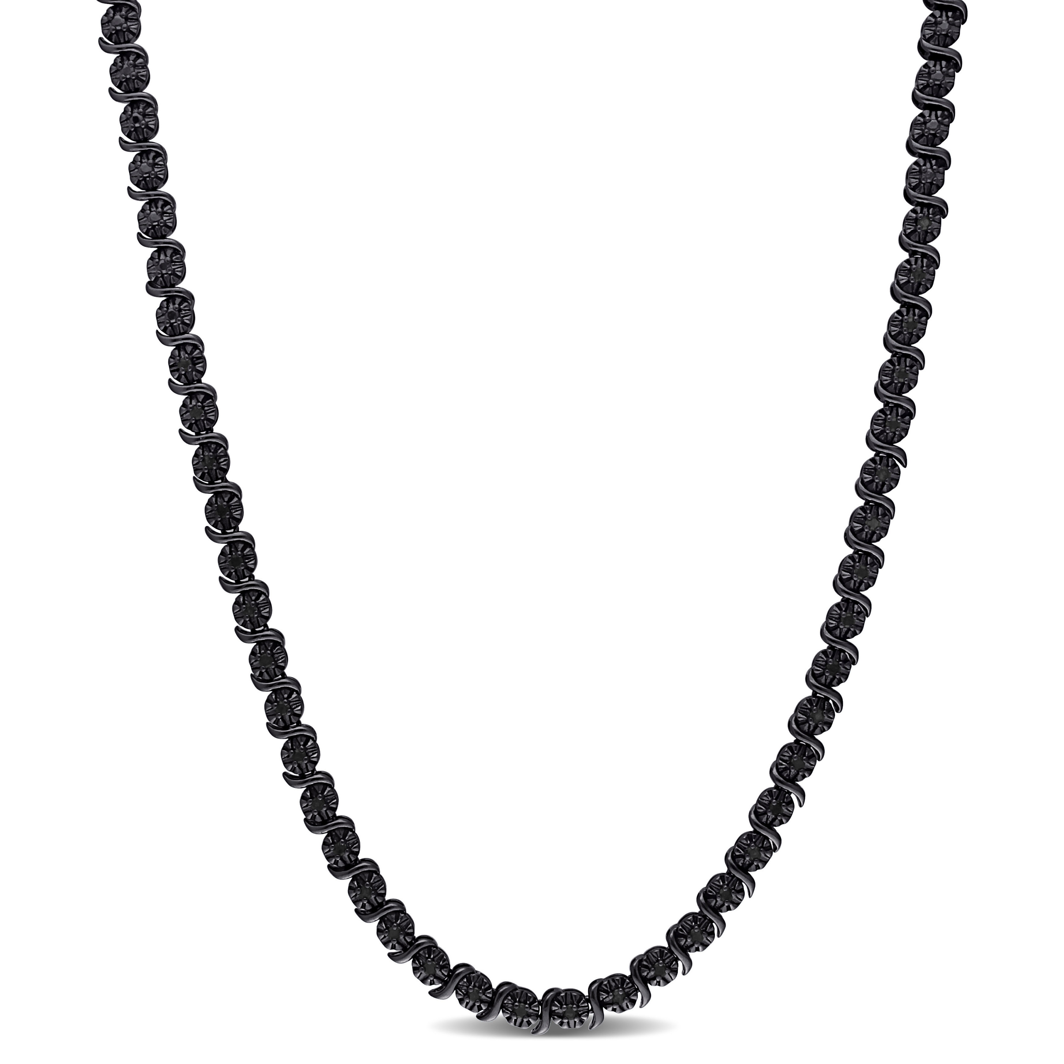 1/2 CT Black Diamond TW Tennis 17" Necklace in Black Rhodium Plated Sterling Silver