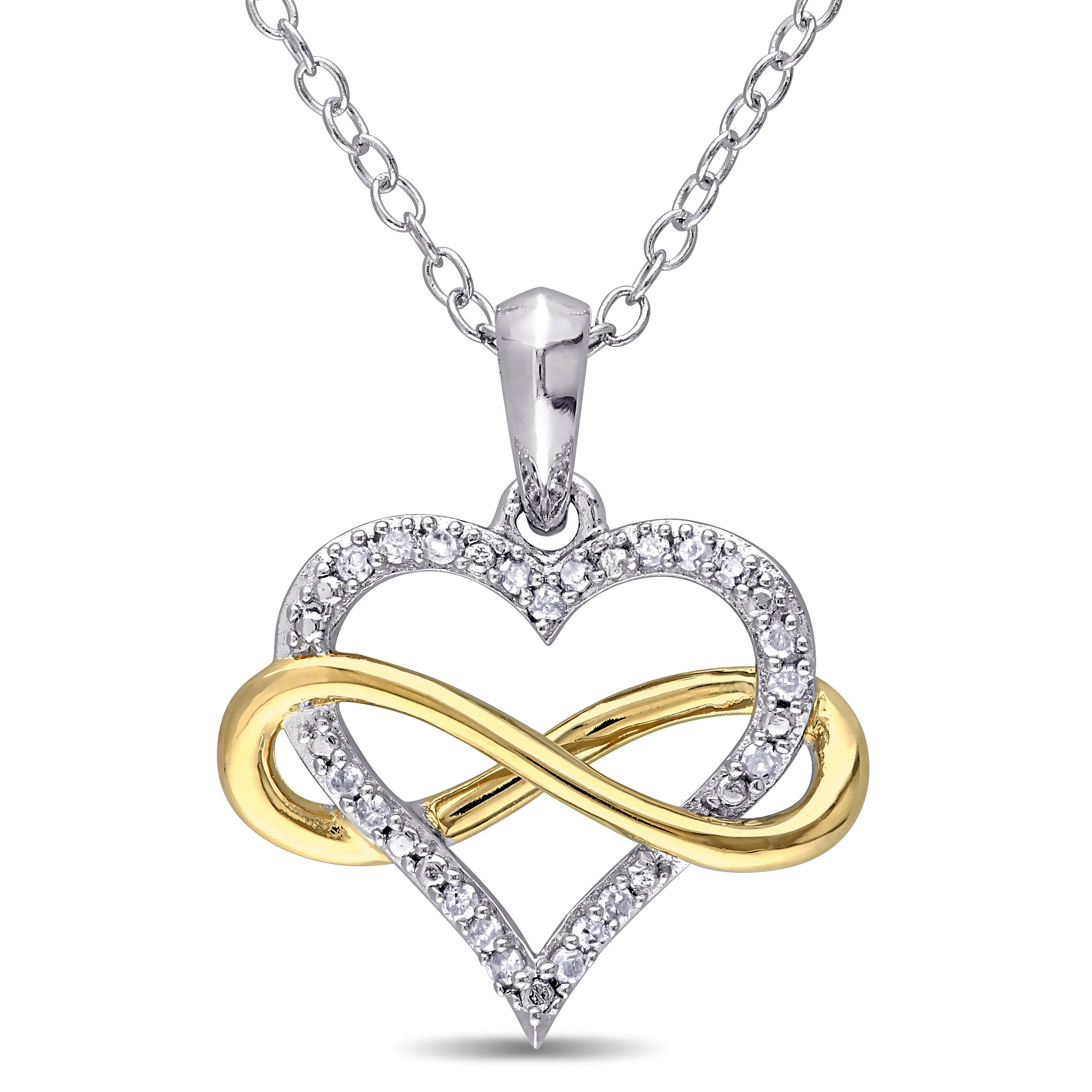 1/10 CT TW Diamond Infinity Heart Pendant with Chain in 2-Tone White and Yellow Sterling Silver - 18 in.