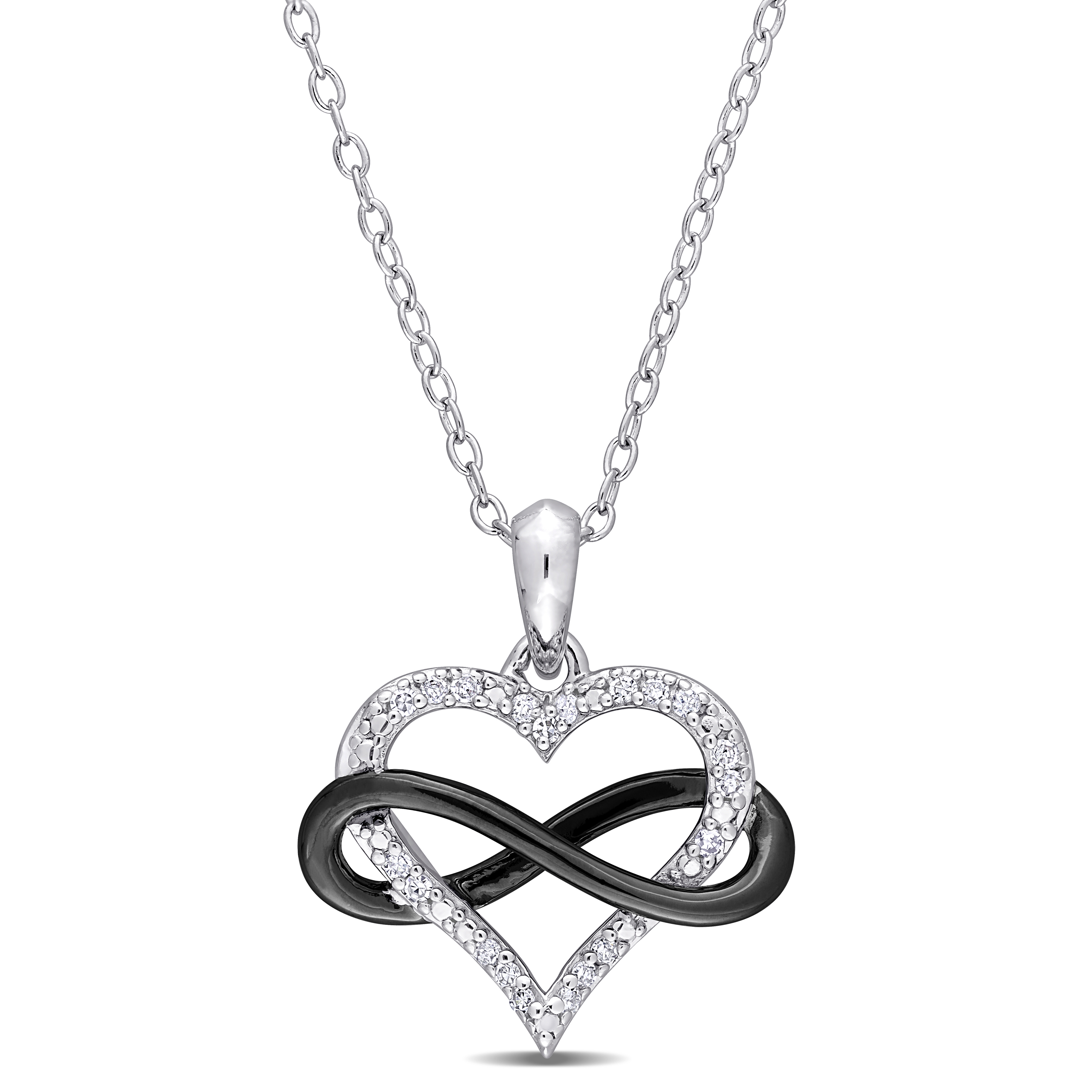 1/10 CT TW Diamond Heart Infinity Pendant with Chain in Sterling Silver with Black Rhodium