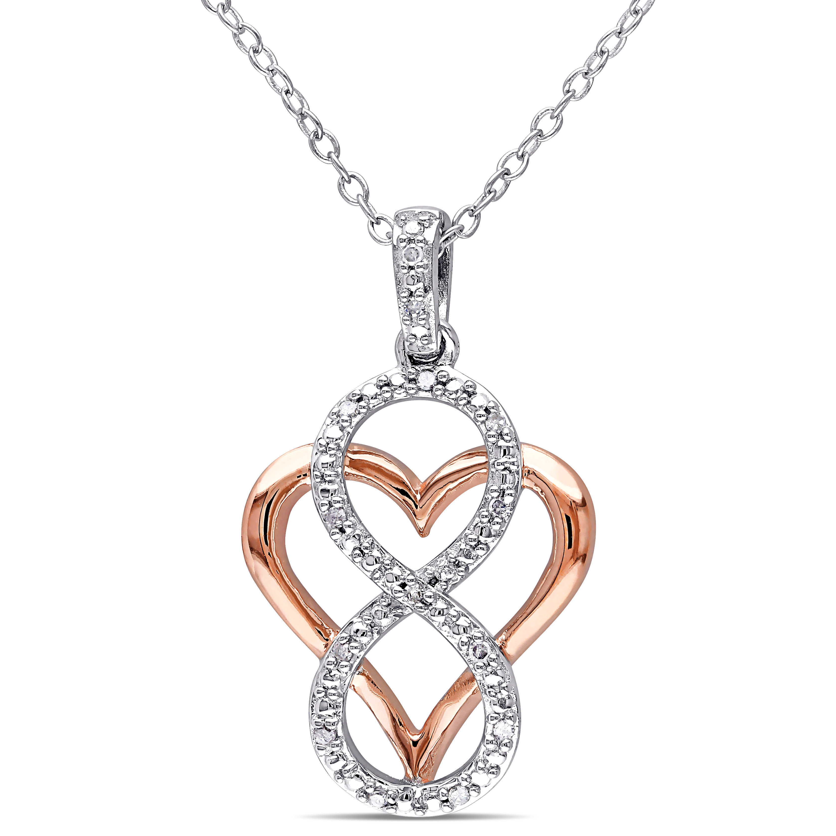 Diamond Accent Infinity Heart Pendant with Chain in Two-Tone Sterling Silver - 18 in