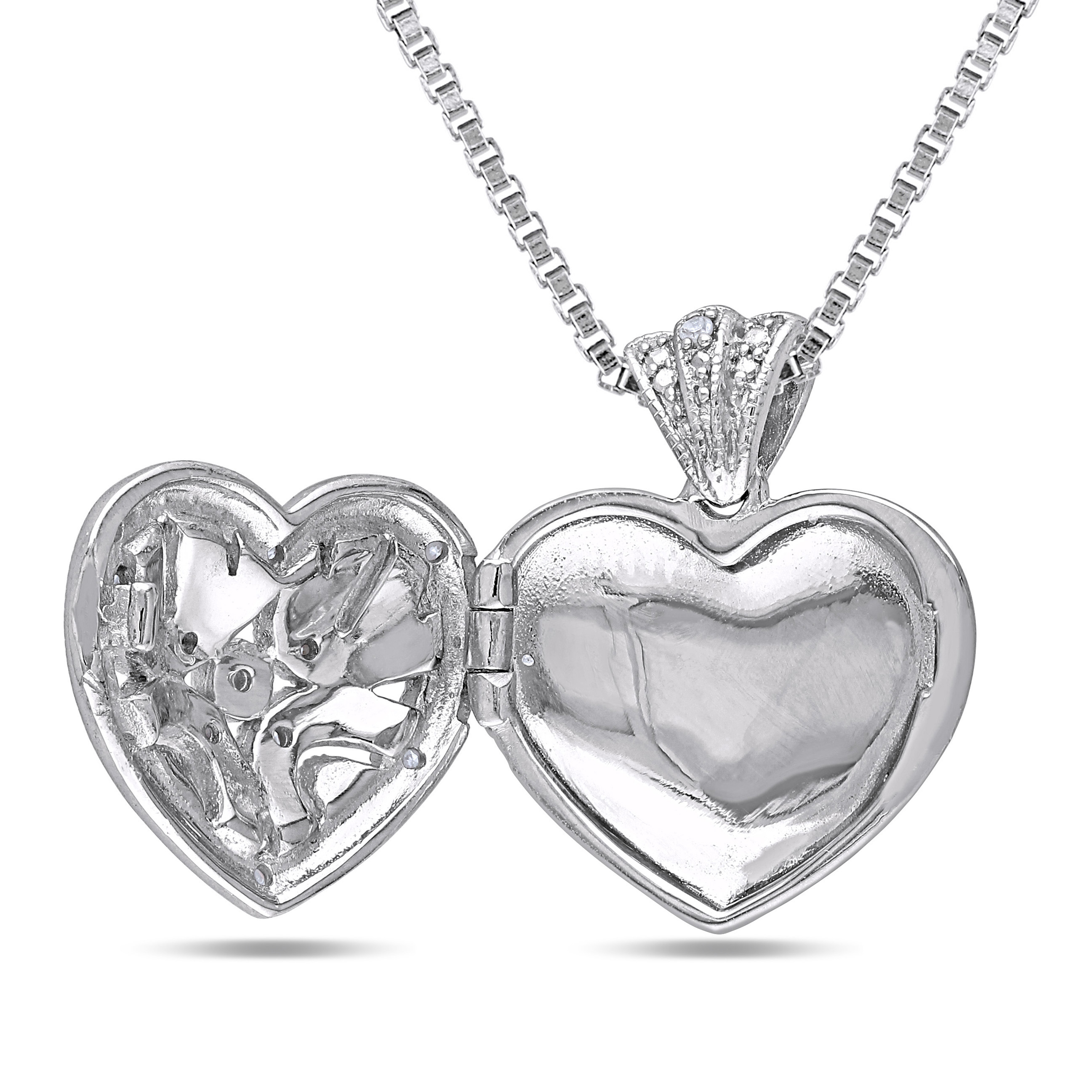 Diamond Accent Heart Locket Pendant with Chain in Sterling Silver - 18 in