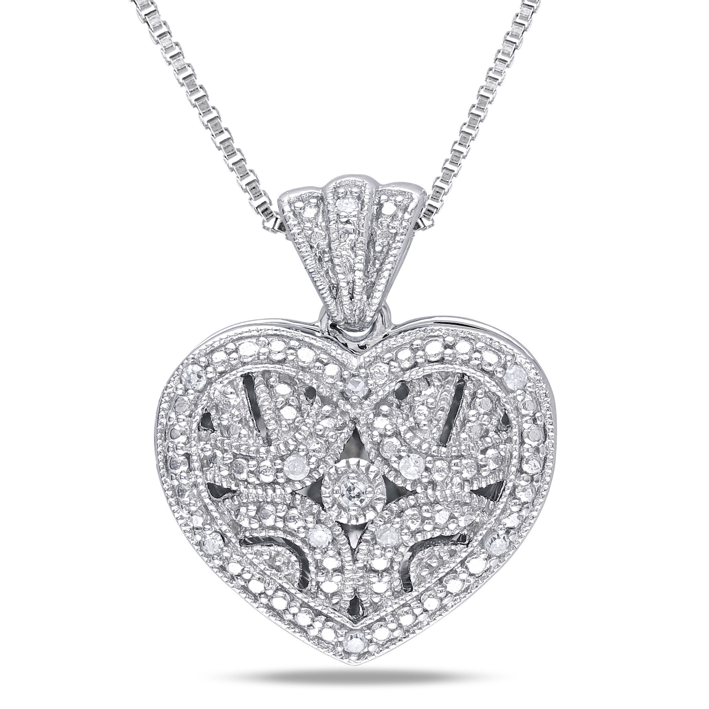 Diamond Accent Heart Locket Pendant with Chain in Sterling Silver - 18 in