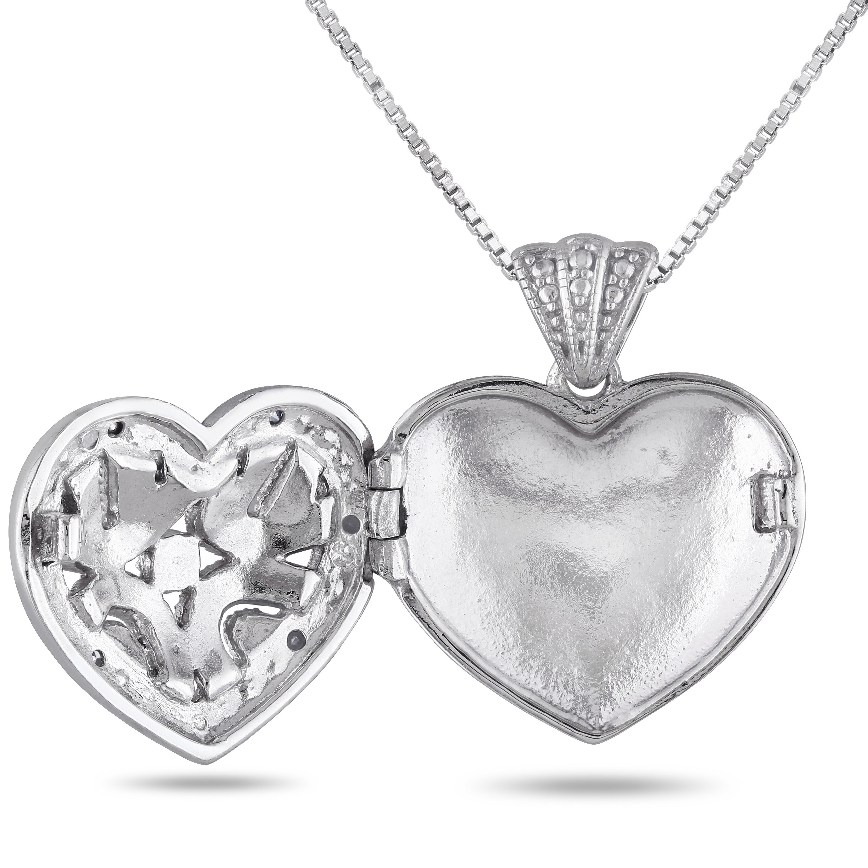 1/8 CT TW Black and White Diamond Heart Locket Pendant with Chain 2-Piece Set in Sterling Silver - 18 in