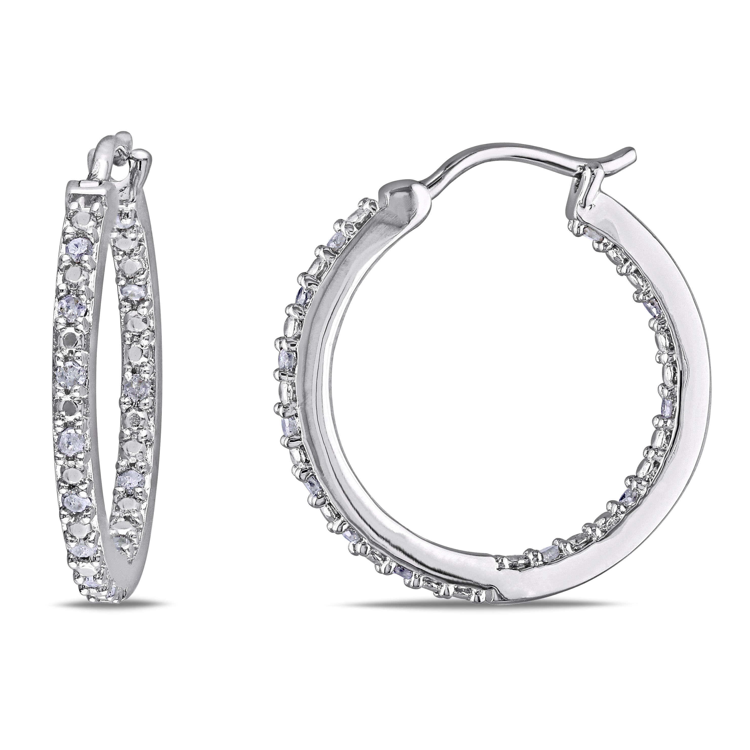 1/4 CT TW Diamond Inside Outside Hoop Earrings in Sterling Silver