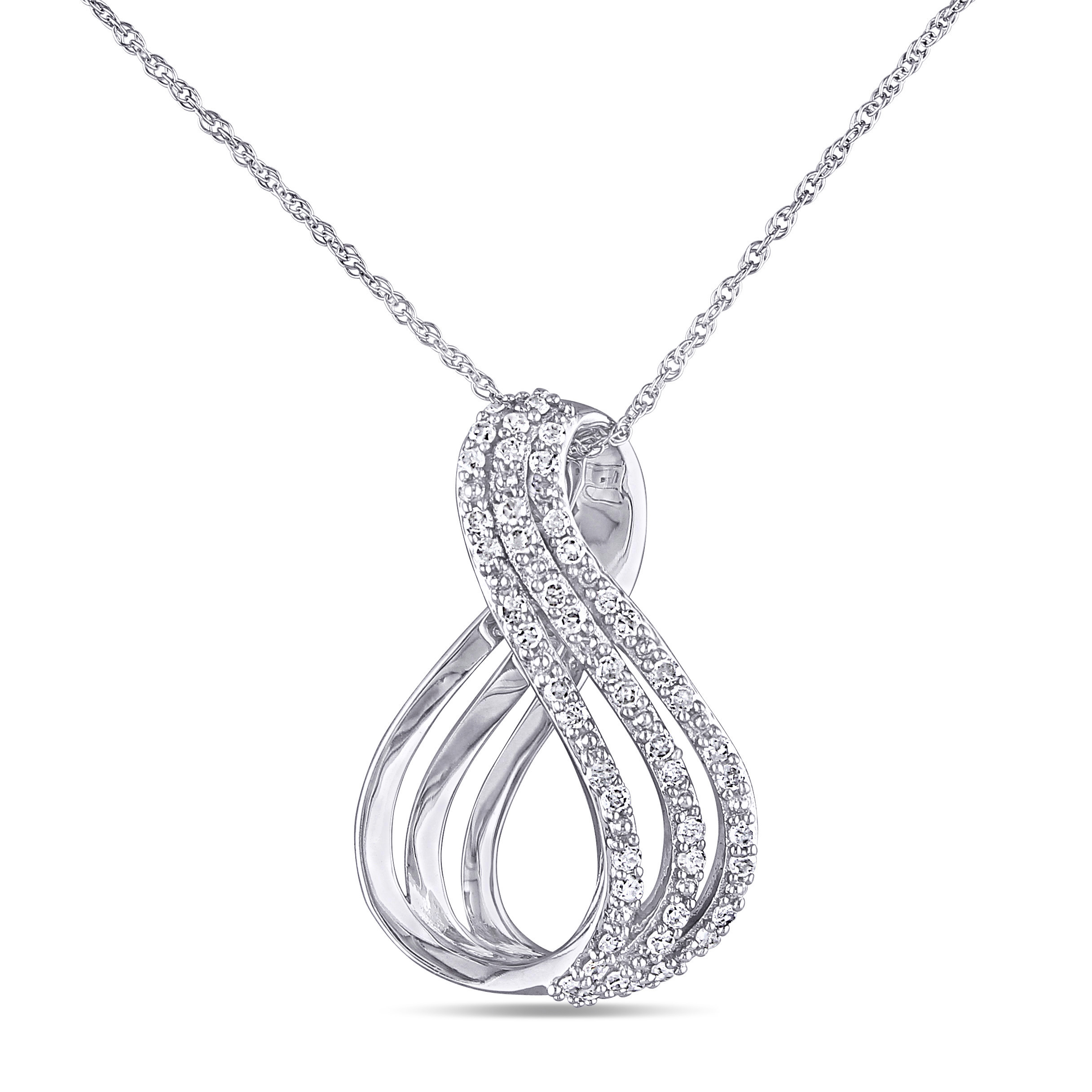 1/4 CT TW Diamond Multi-Row Twist Pendant with Chain in 10k White Gold - 17 in