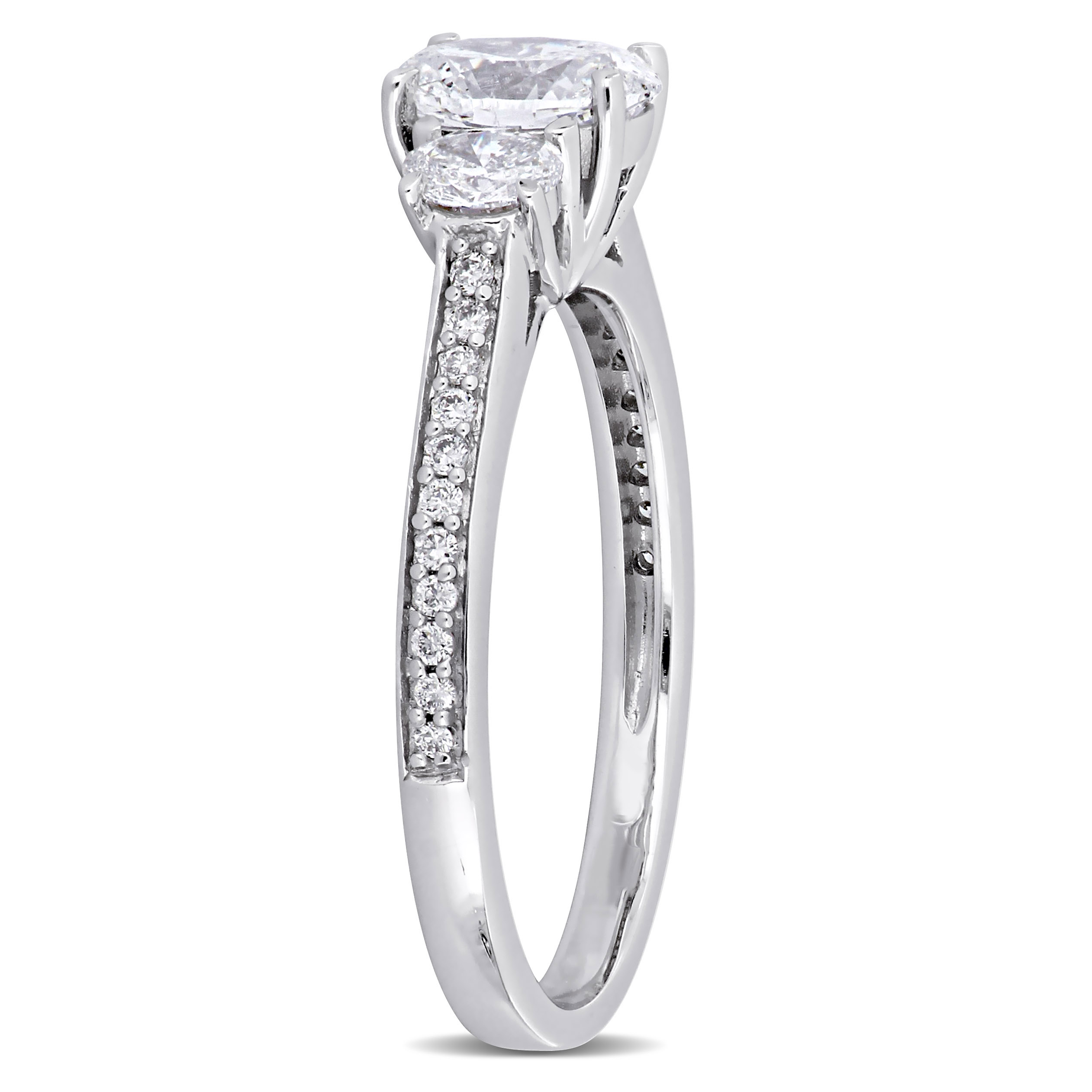 1 1/10 CT TW Oval and Round-Cut 3-Stone Engagement Ring in 14k White Gold