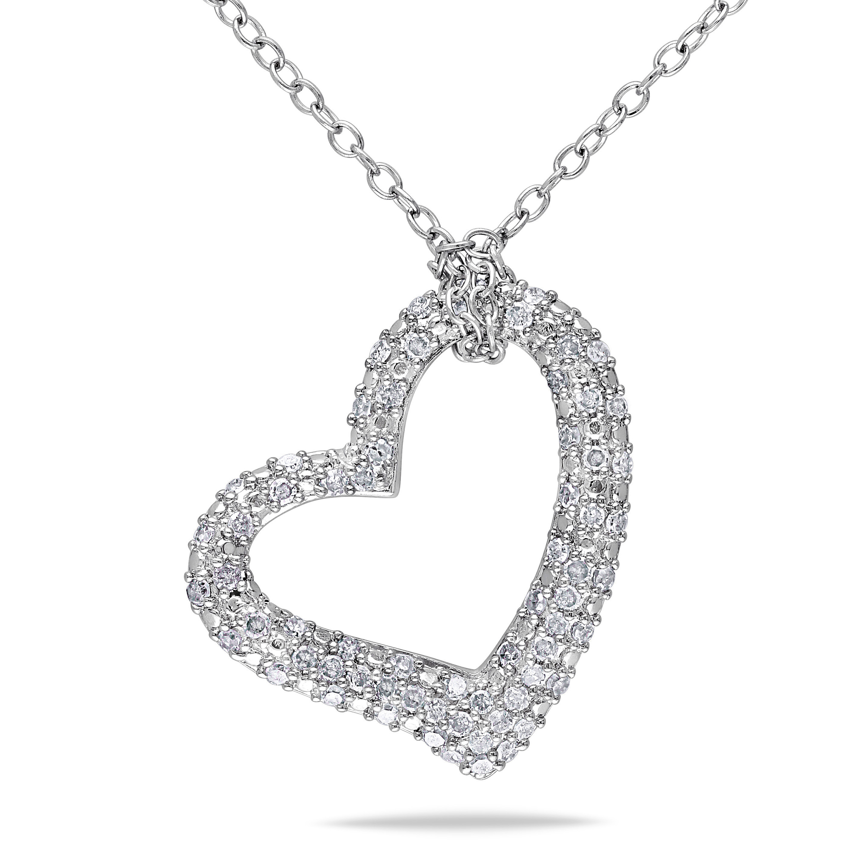 1/3 CT TW Diamond Open Heart Pendant with Chain in Sterling Silver - 18 in