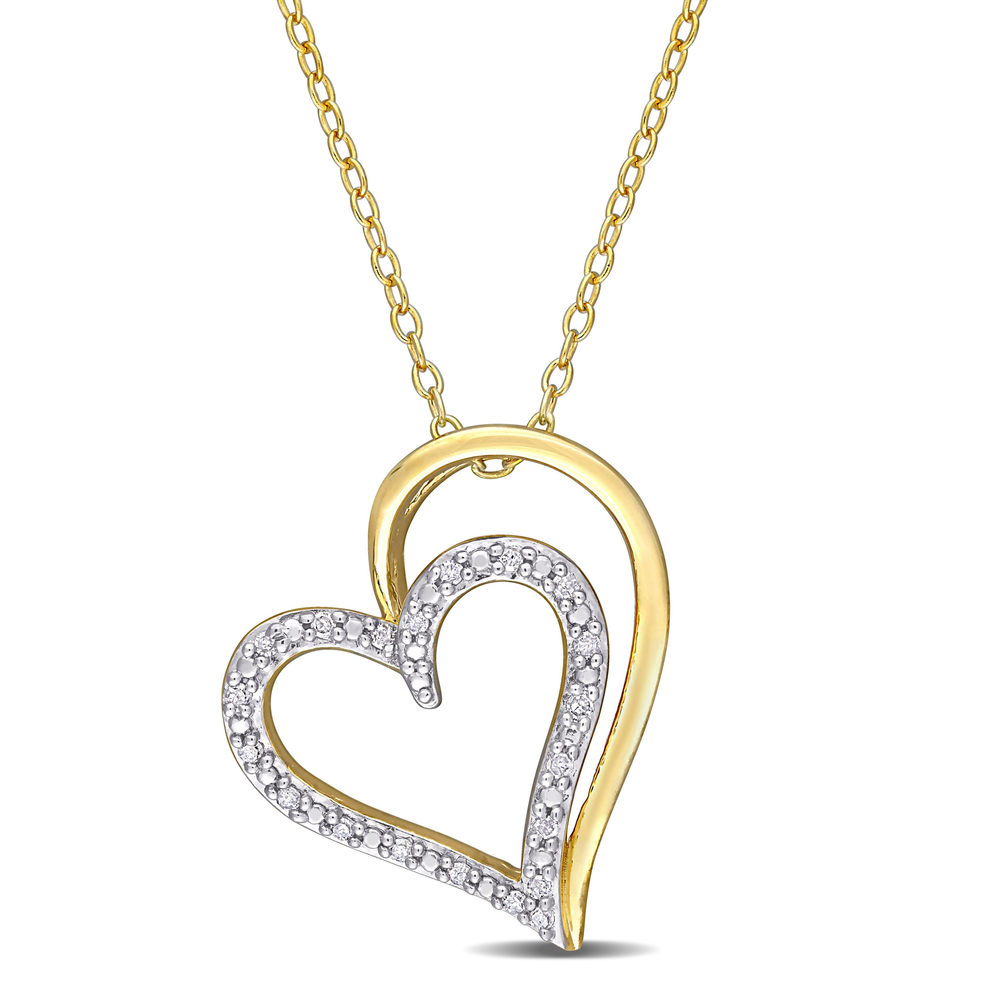 1/10 CT TW Diamond Double Heart Pendant with Chain in Two-Tone Sterling Silver - 18 in