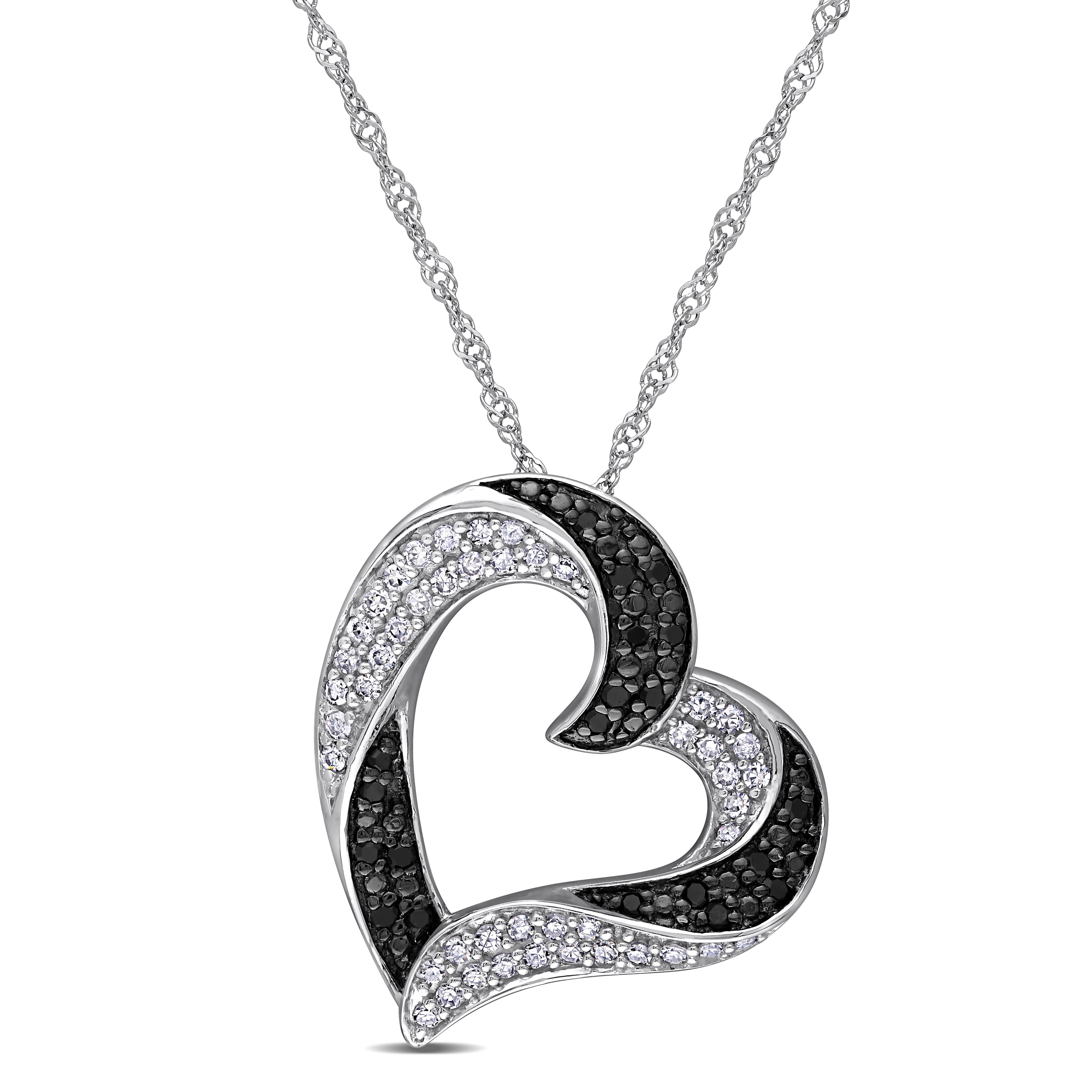 1/3 CT TW Black and White Diamond Heart Pendant with Chain in 10k White Gold with Black Rhodium