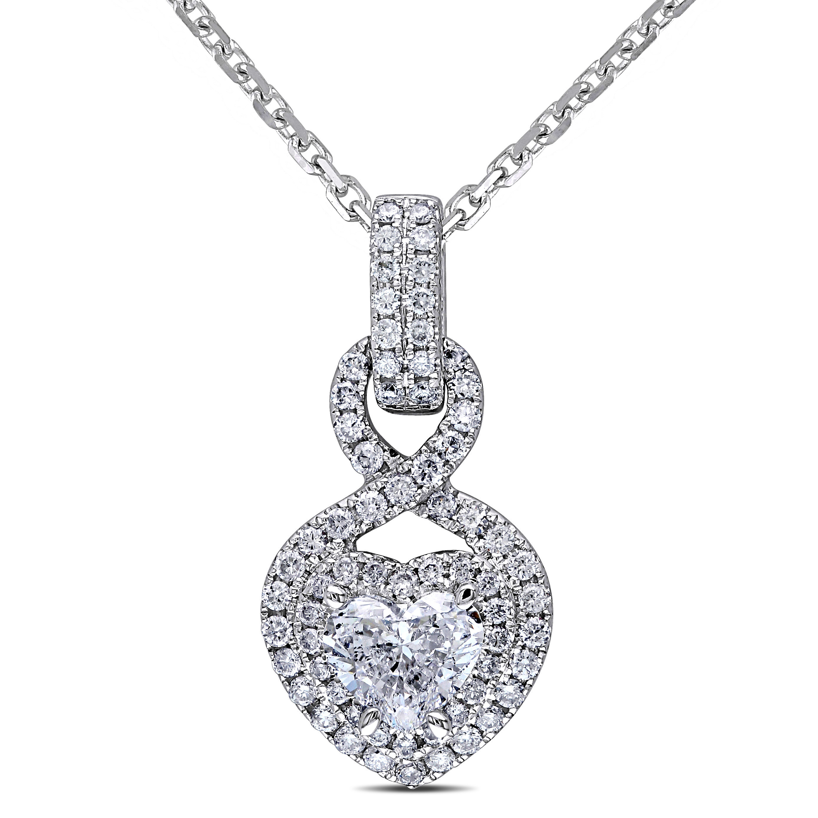 3/4 CT TW Halo Heart Infinity Diamond Pendant with Chain in 14k White Gold - 18 in.