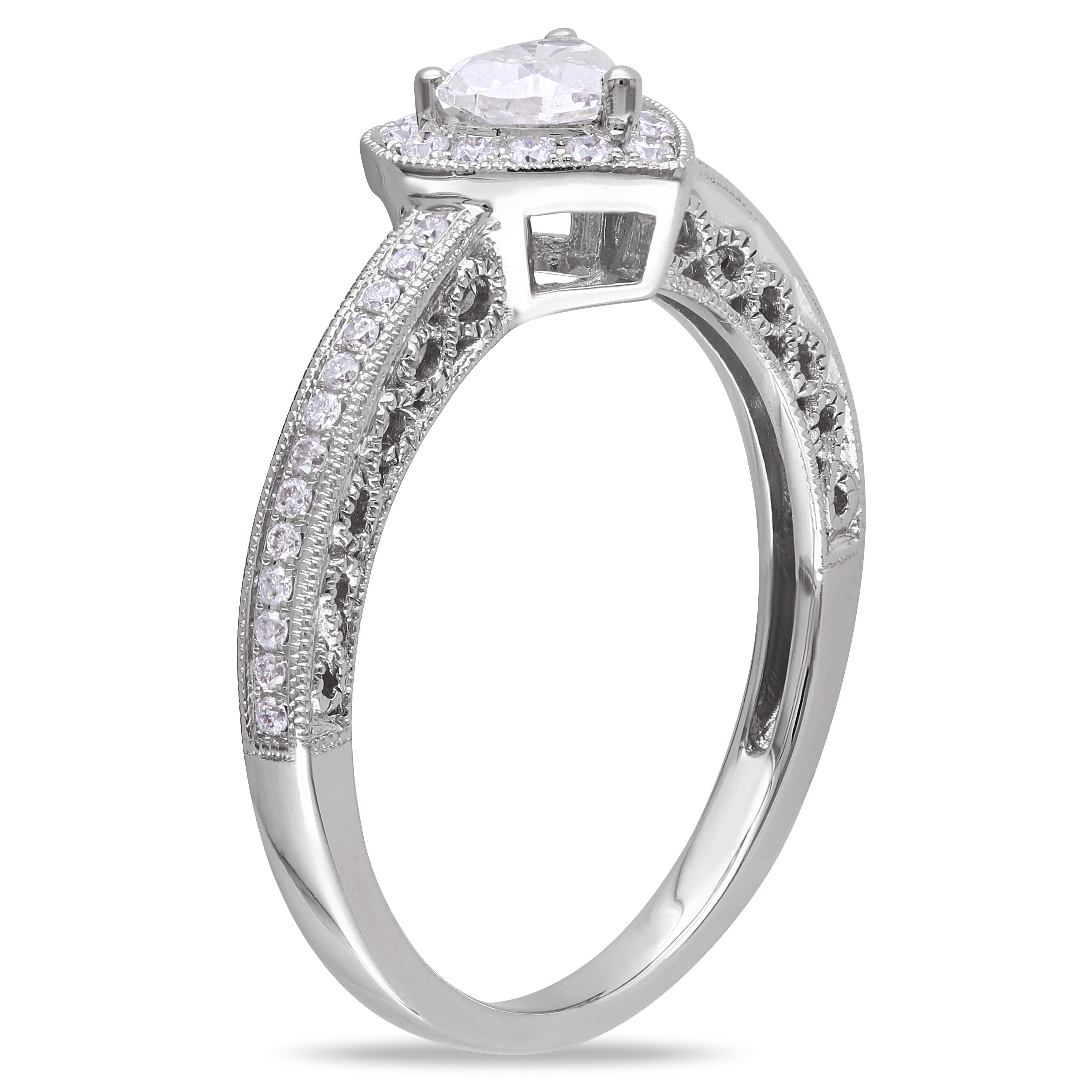 1/2 CT TW Halo Heart Diamond Engagement Ring in 14k White Gold