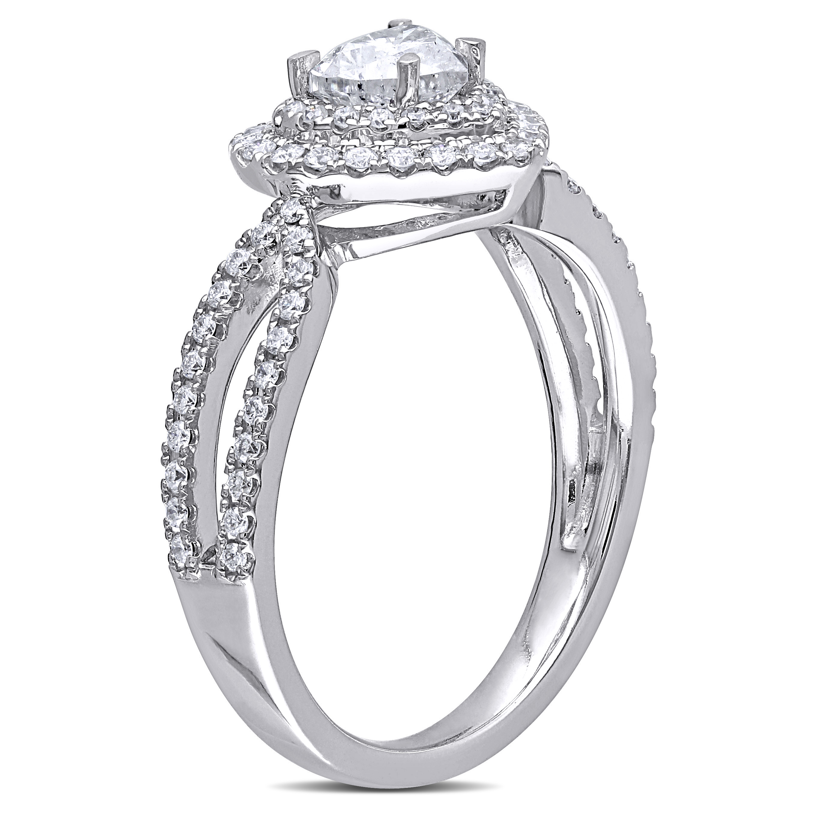 1 CT TW Double Halo Heart Diamond Engagement Ring in 14k White Gold