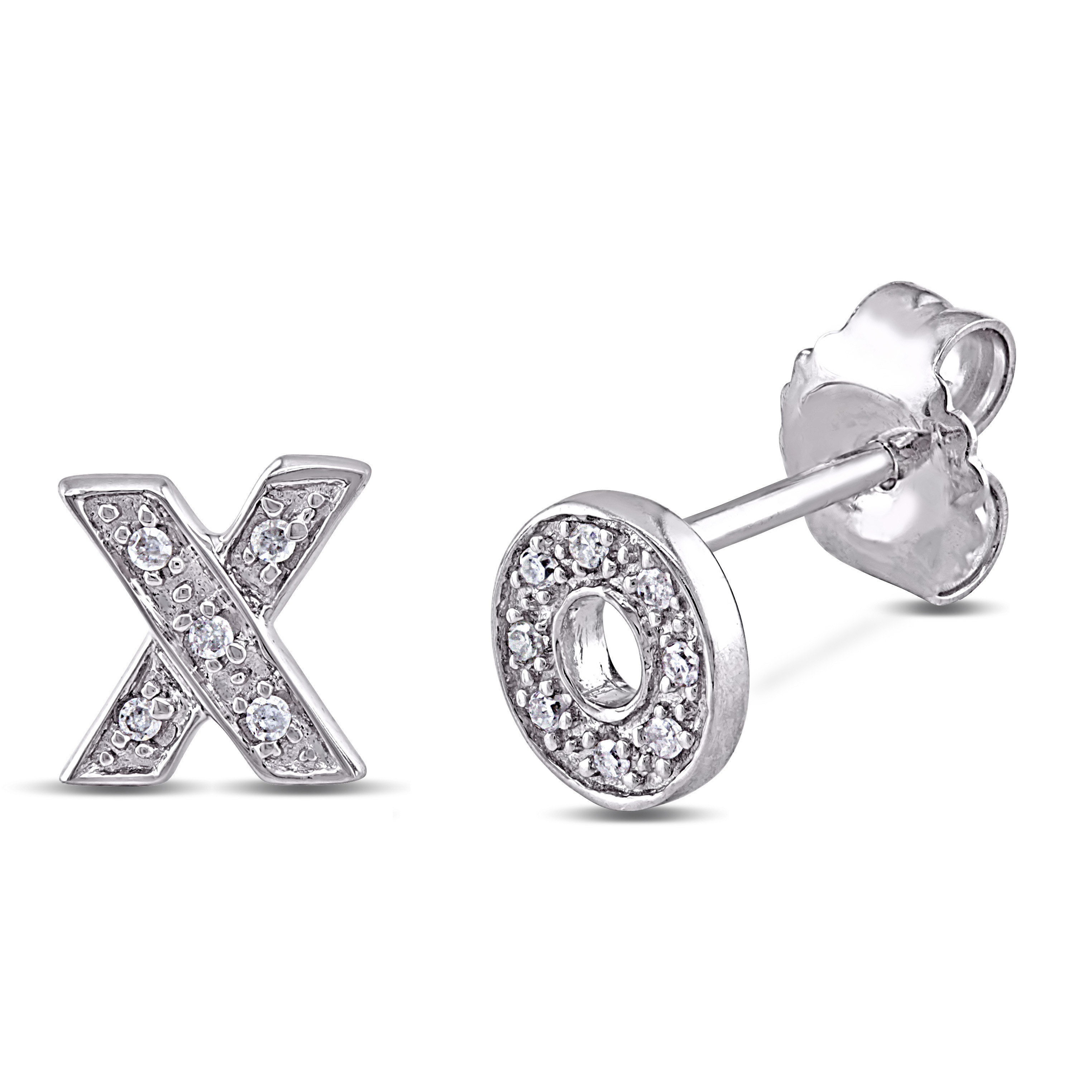 Diamond Accent Hugs "O" and Kisses "X" Earrings in Sterling Silver