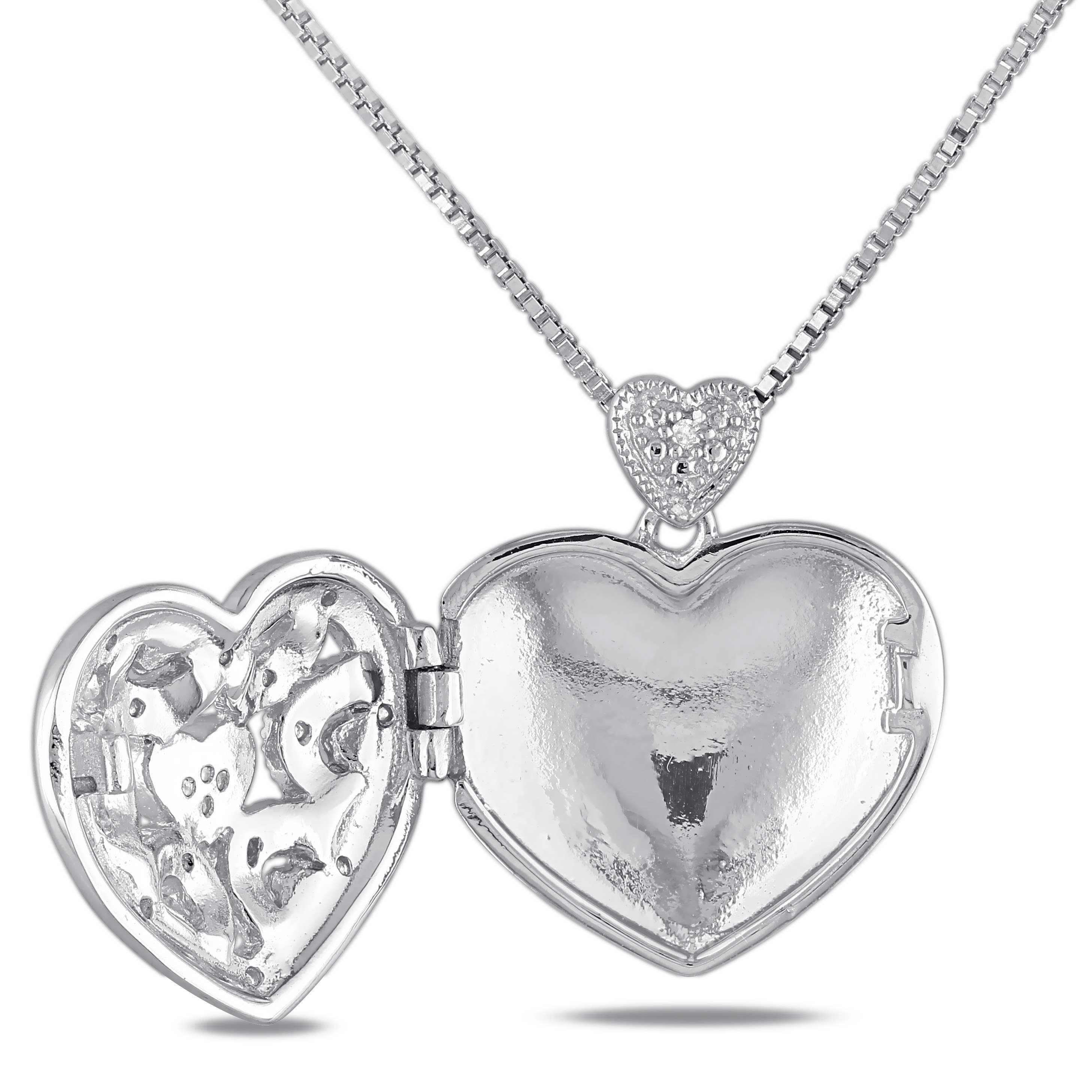 1/10 CT TW Diamond Heart Locket Pendant with Chain in Sterling Silver - 18 in