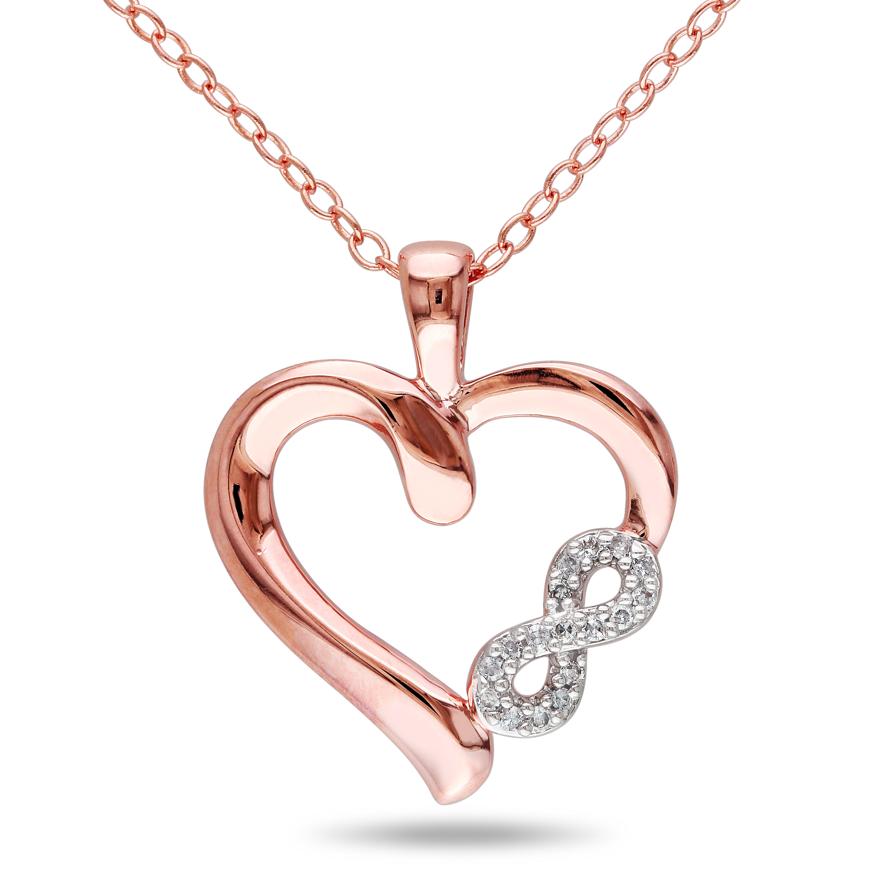 Diamond Infinity Heart Pendant with Chain in Pink Plated Sterling Silver - 18 in.
