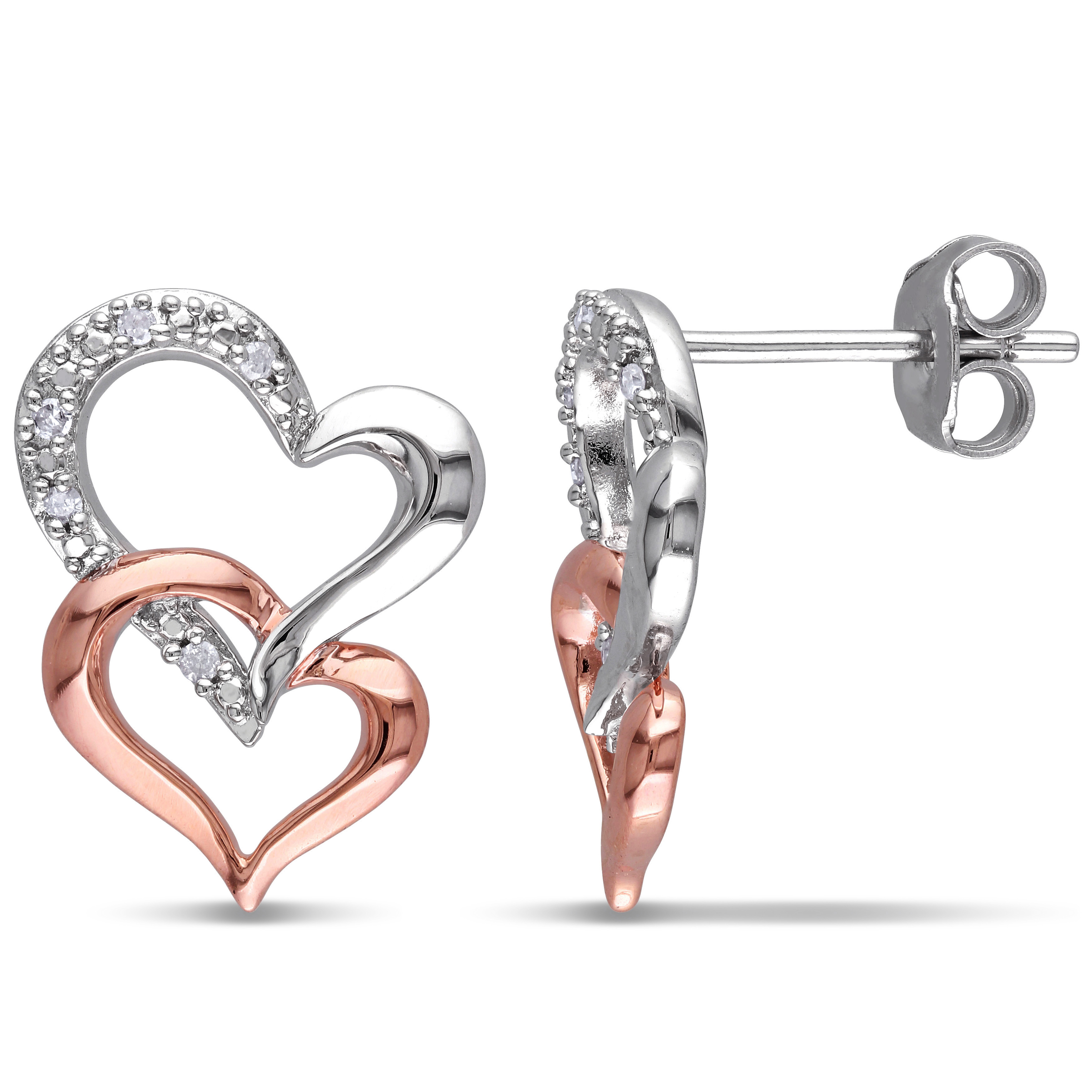 Diamond Accent Interlocking Heart Earrings in Two-Tone Sterling Silver