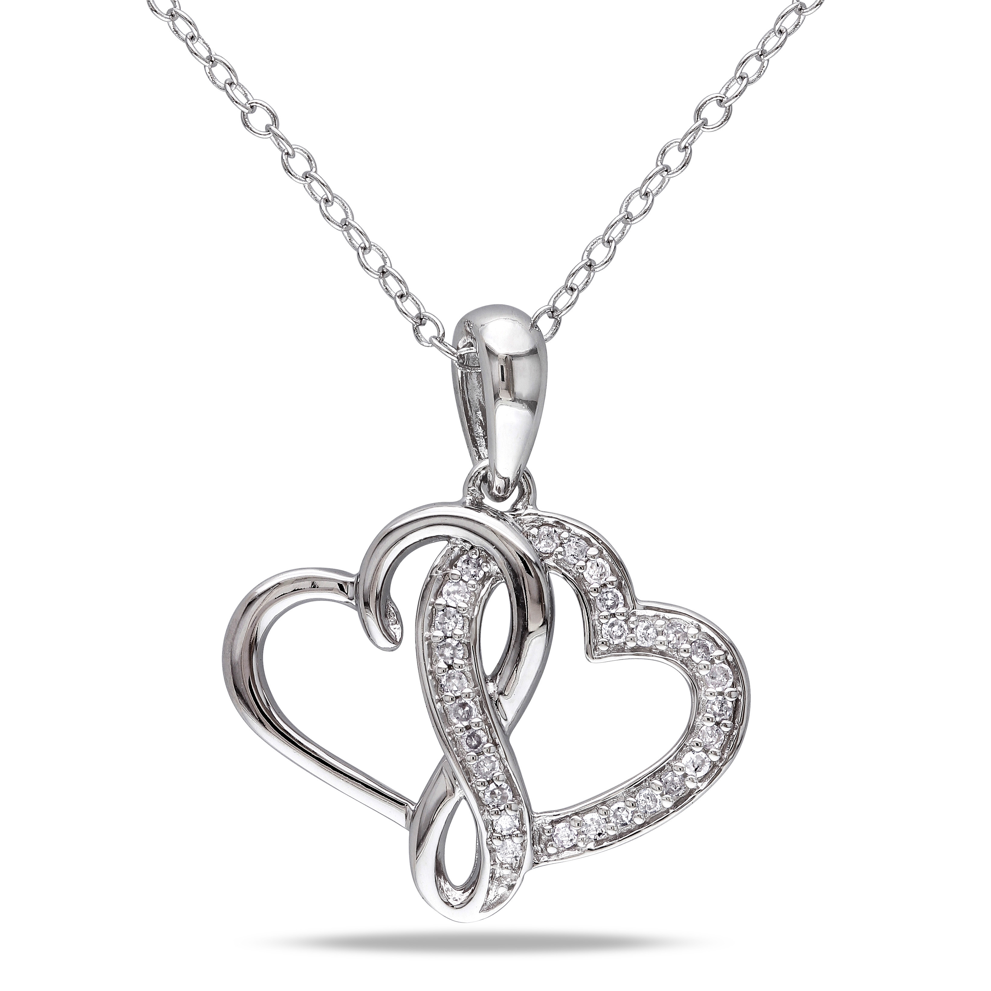 1/7 CT TW Diamond Interlocking Heart Pendant with Chain in Sterling Silver - 18 in.