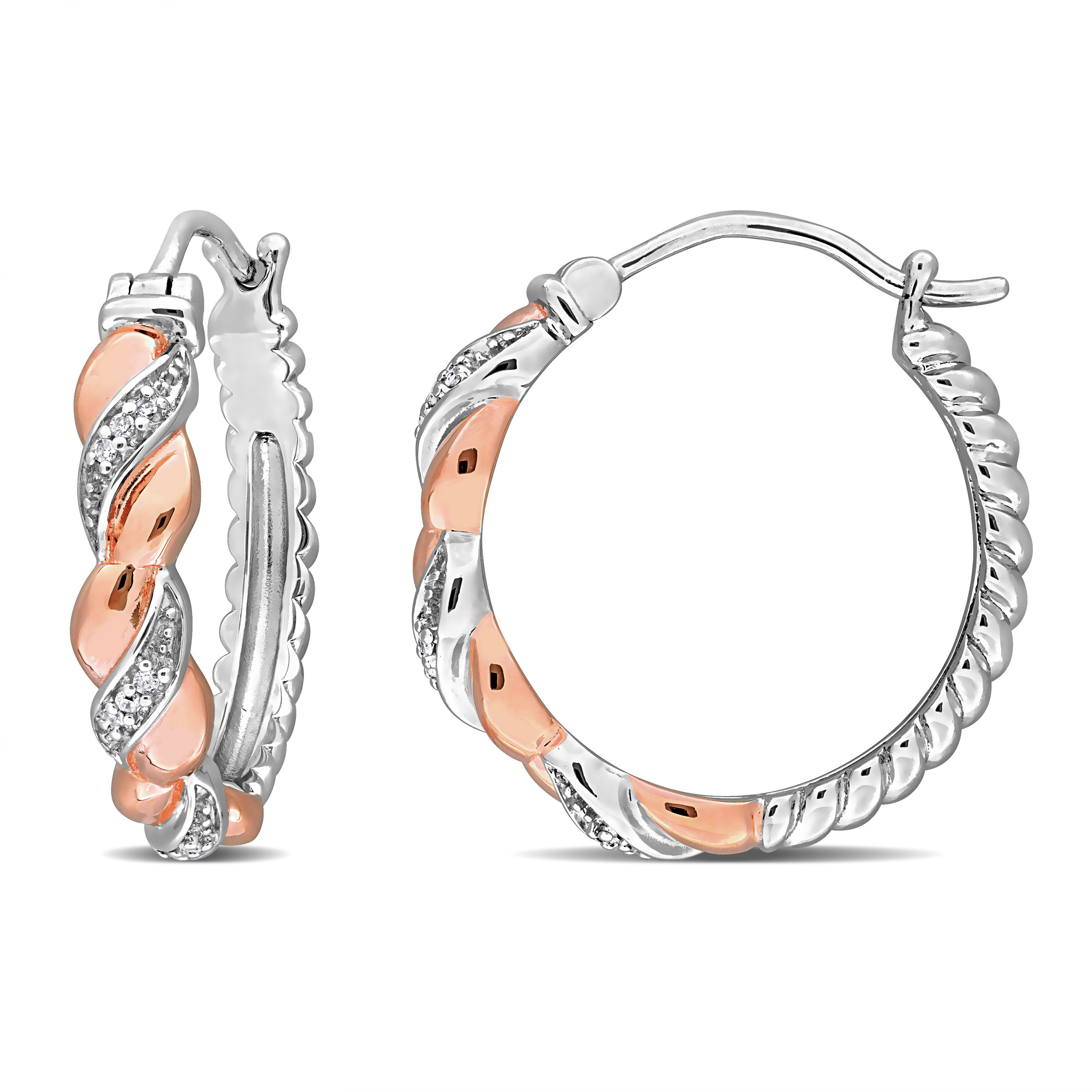 Diamond Accent Twist Hoop Earrings in Two-Tone Sterling Silver