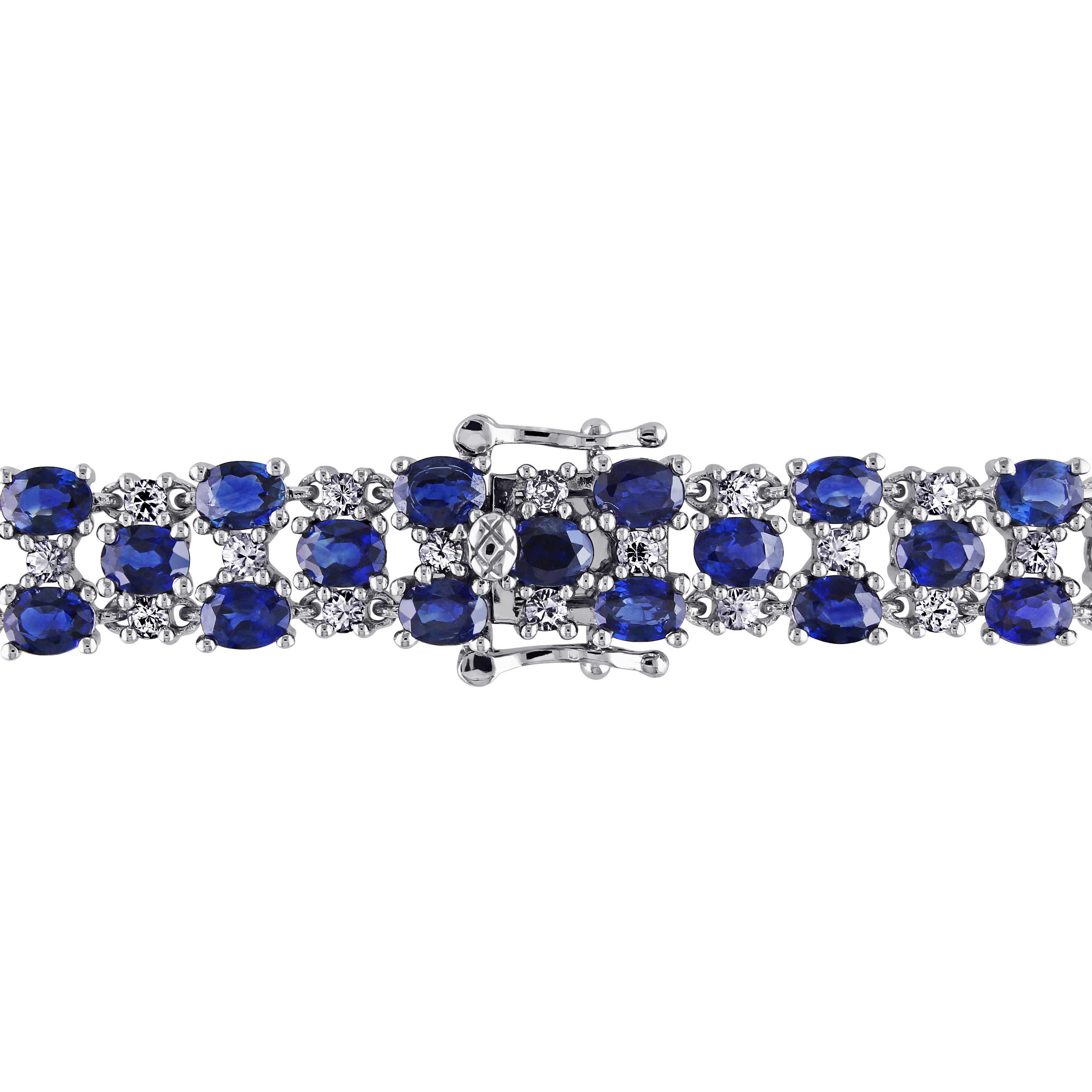 15 3/4 CT TGW Blue and White Sapphire Bracelet in 14K White Gold