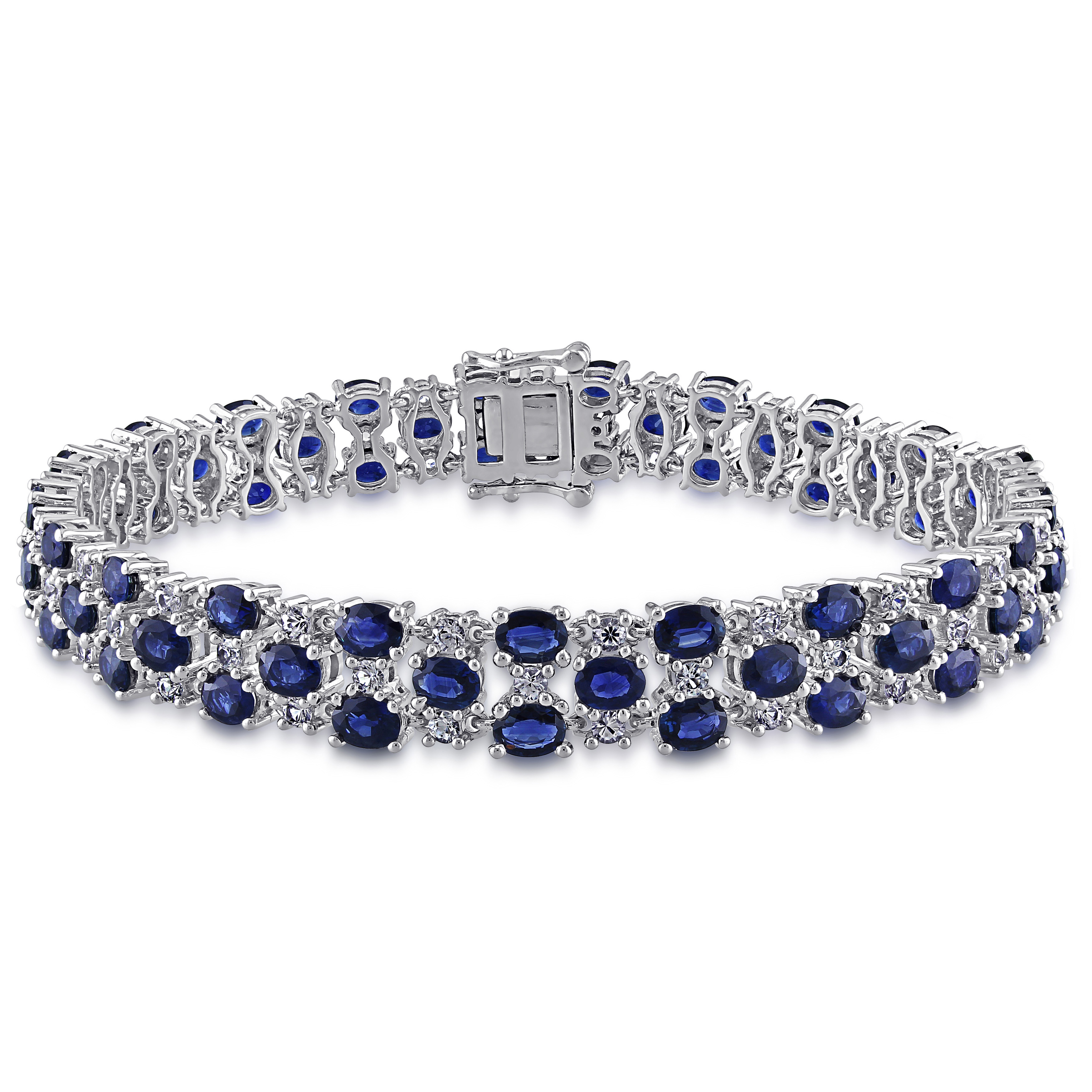 15 3/4 CT TGW Blue and White Sapphire Bracelet in 14K White Gold