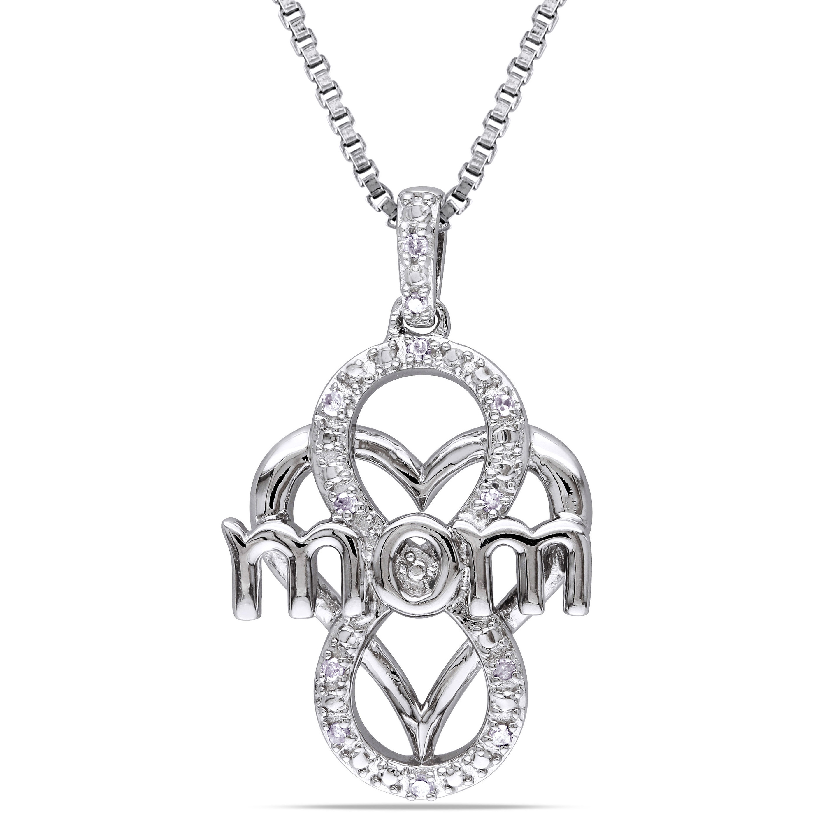 Diamond Accent Infinity Heart "Mom" Pendant with Chain in Sterling Silver - 18 in