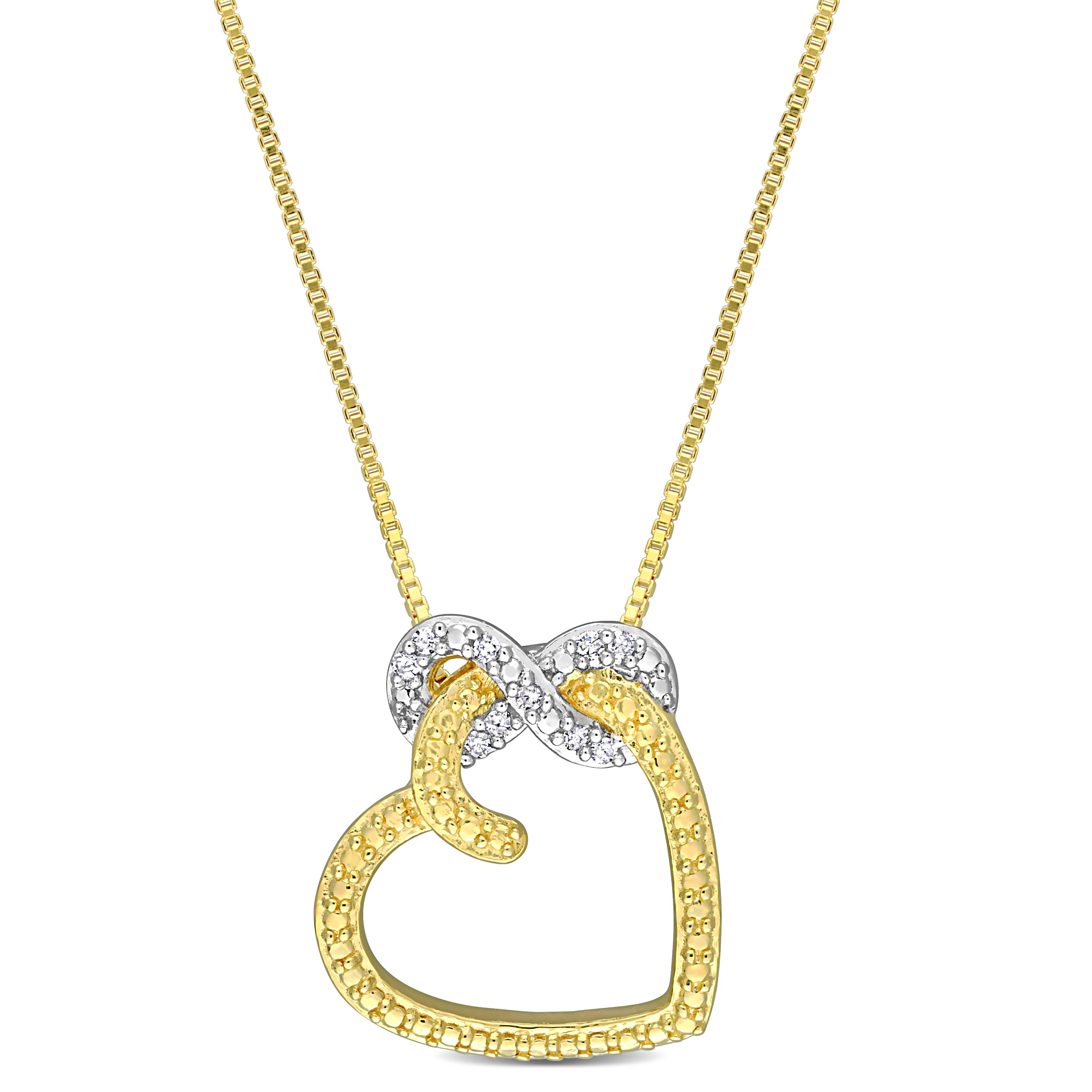 Diamond Accent Infinity Heart Pendant with Chain in Yellow Plated Sterling Silver