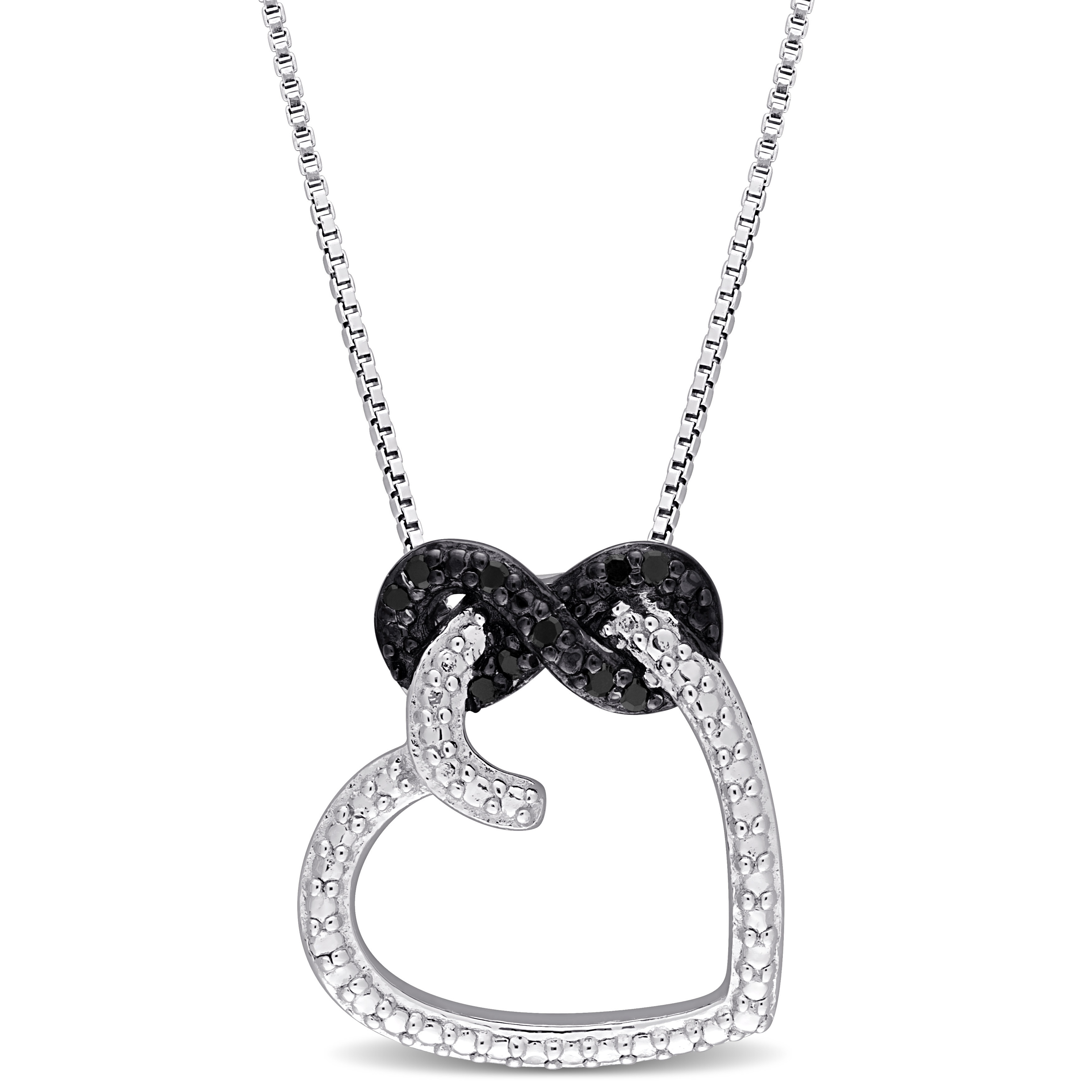 Black Diamond Accent Heart Infinity Pendant with Chain in Sterling Silver with Black Rhodium Plating