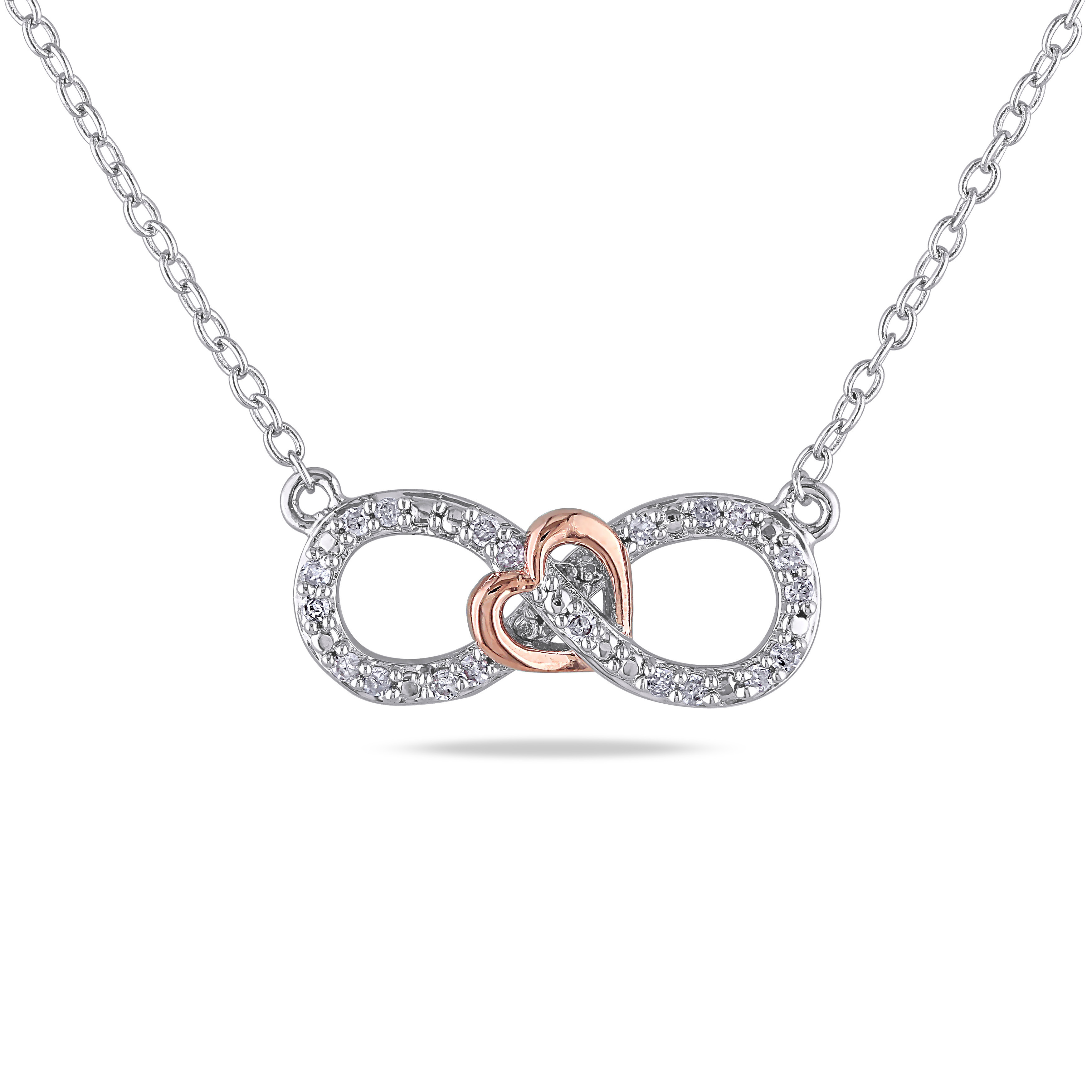 1/10 CT TW Diamond Infinity Heart Necklace in Two-Tone Sterling Silver - 18 in