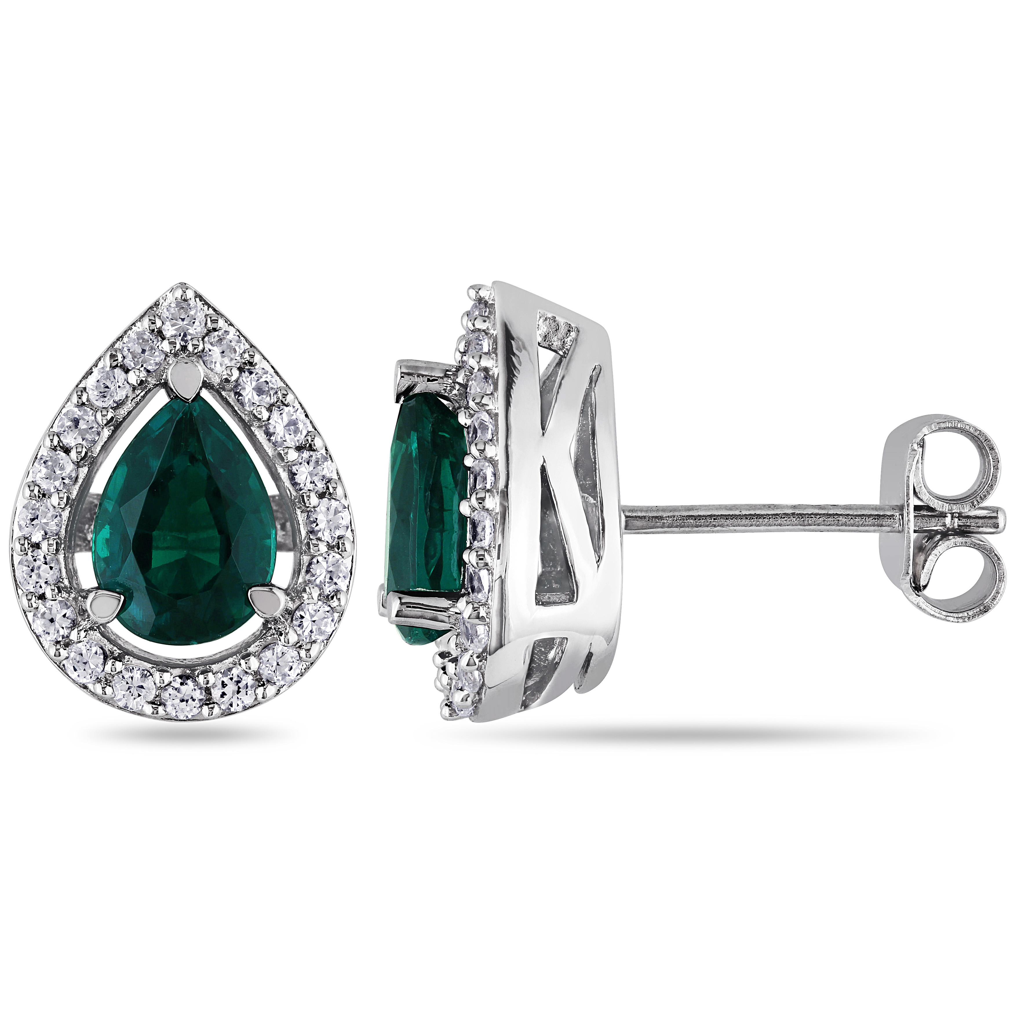 Created Emerald and White Sapphire Teardrop Earrings in Sterling Silver