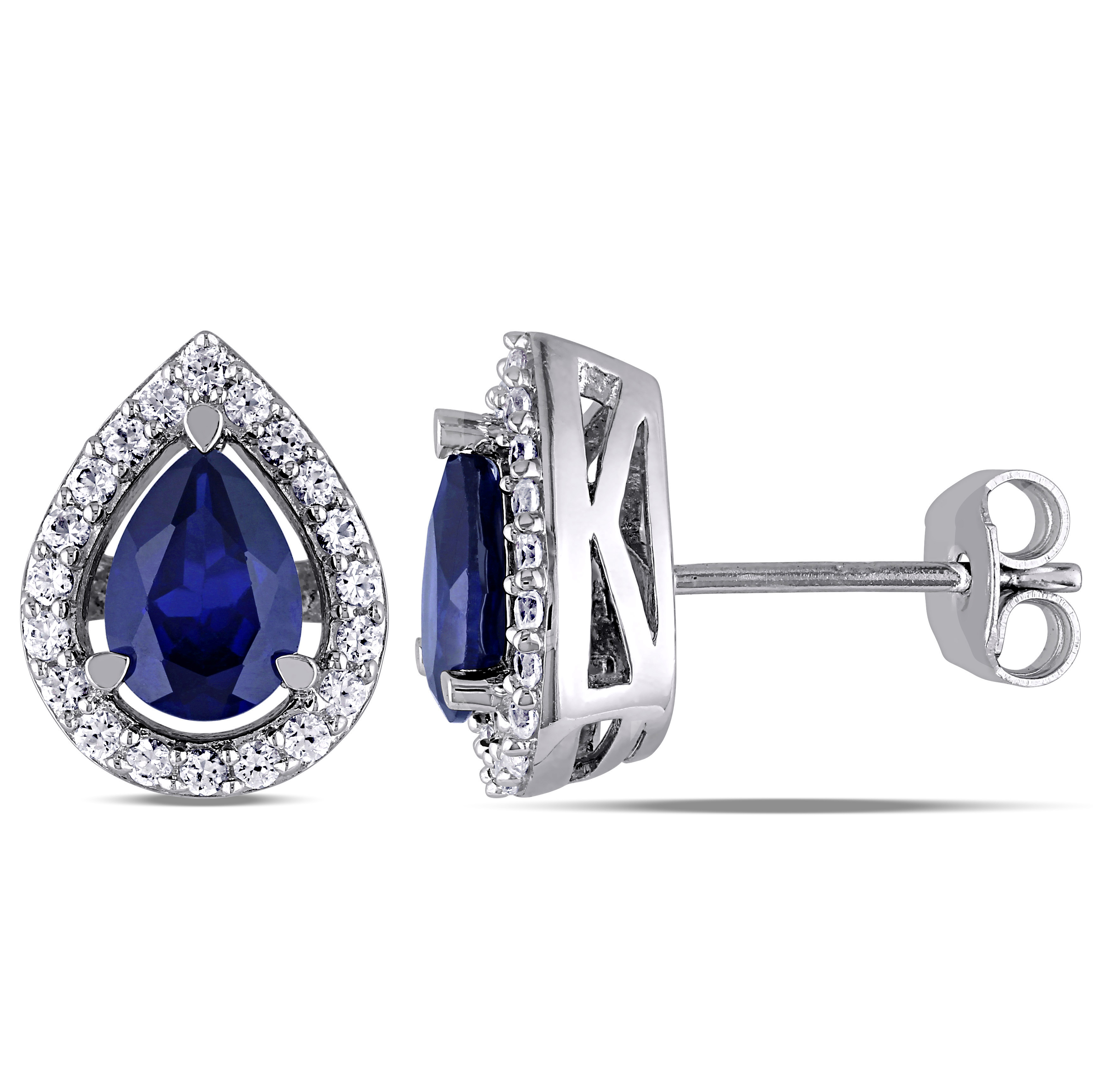 2 3/4 CT TGW Created Blue and White Sapphire Teardrop Earrings in Sterling Silver