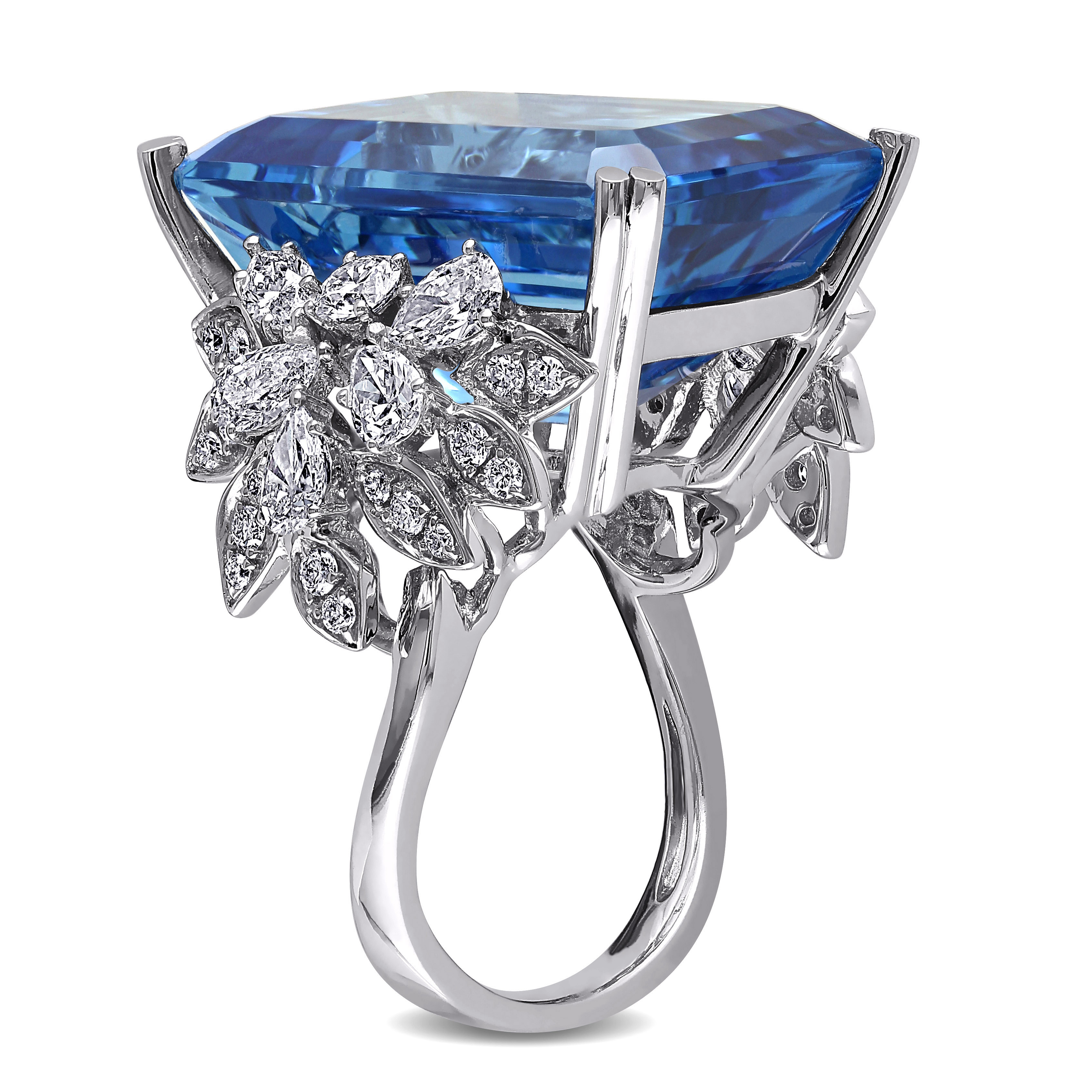 28 1/4 CT TGW Octagon Shaped Swiss-Blue Topaz Ring with 1 3/4 CT TW Diamonds in 14k White Gold