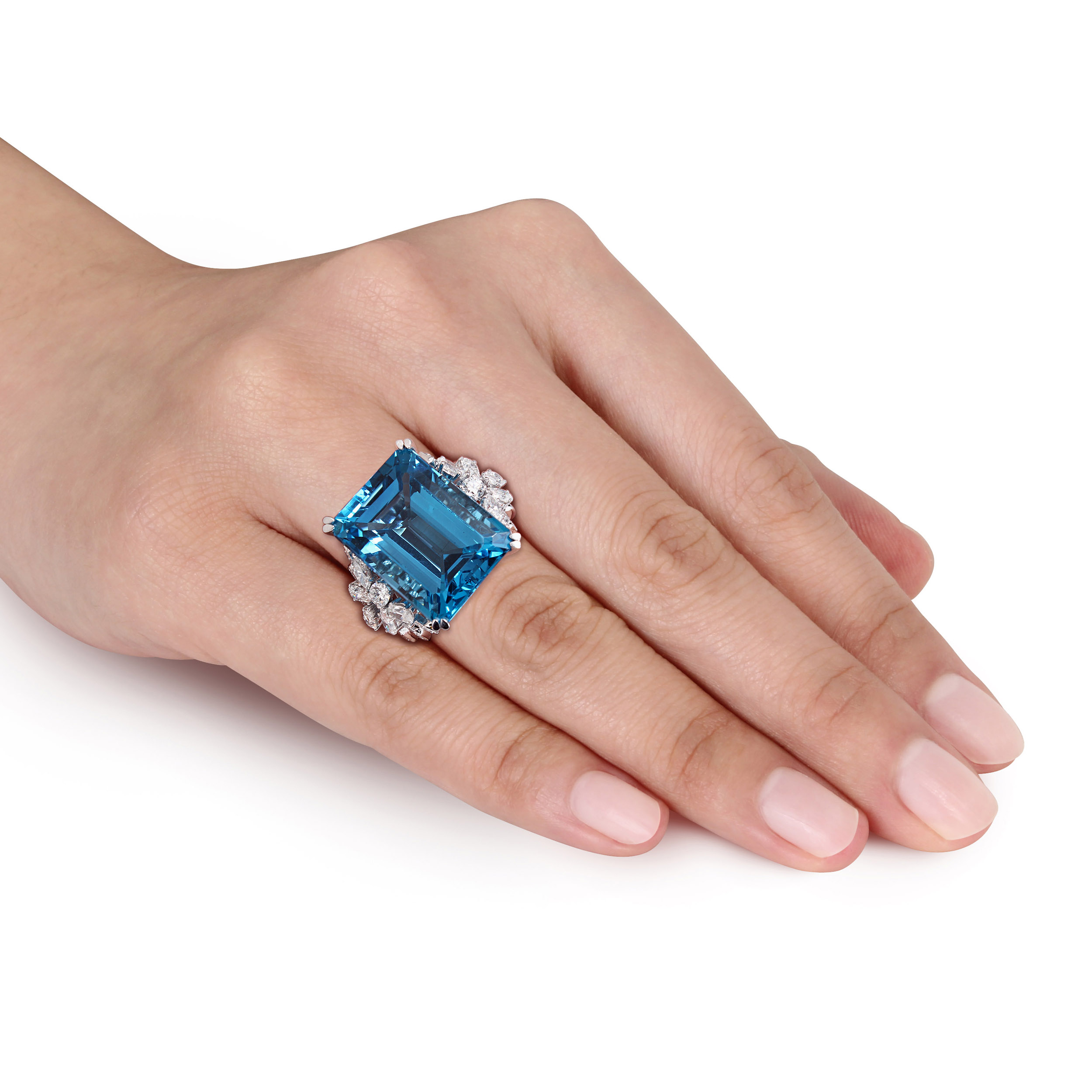 28 1/4 CT TGW Octagon Shaped Swiss-Blue Topaz Ring with 1 3/4 CT TW Diamonds in 14k White Gold