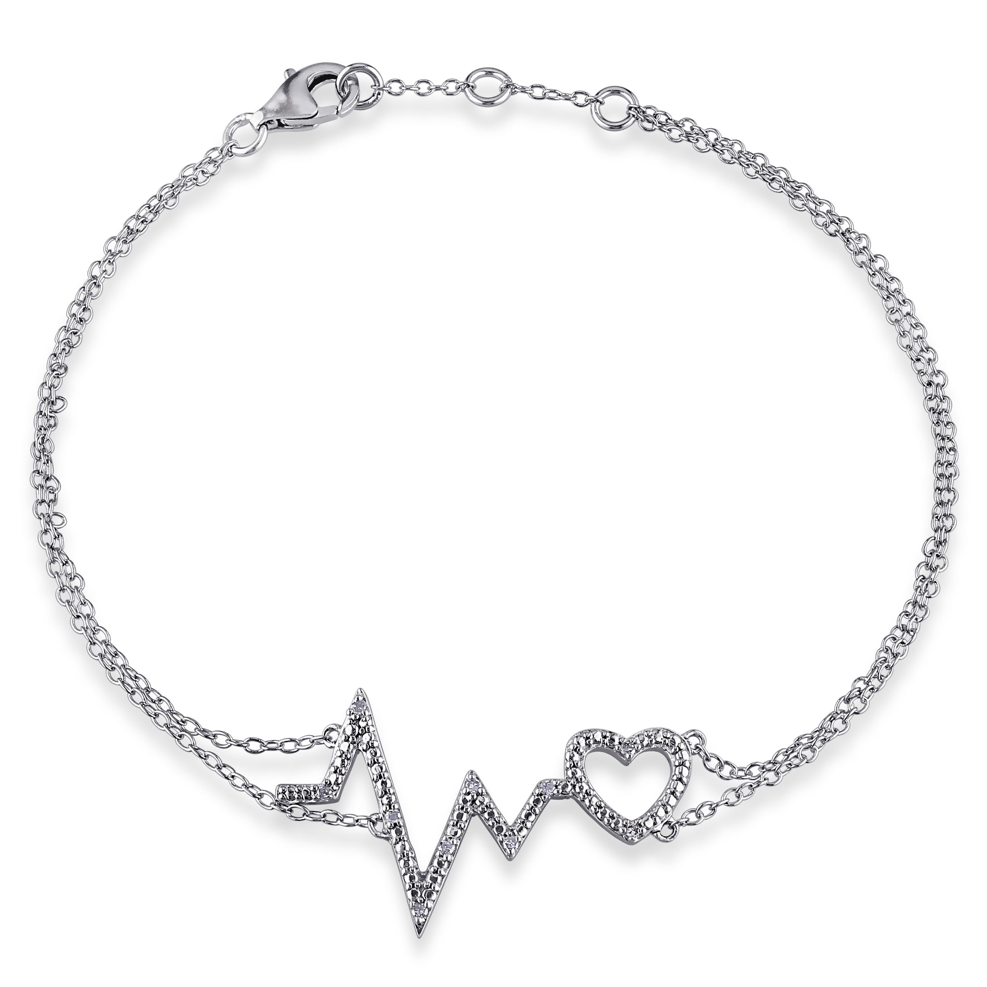 Diamond Accent Heartbeat Bracelet in Sterling Silver - 7.25 in