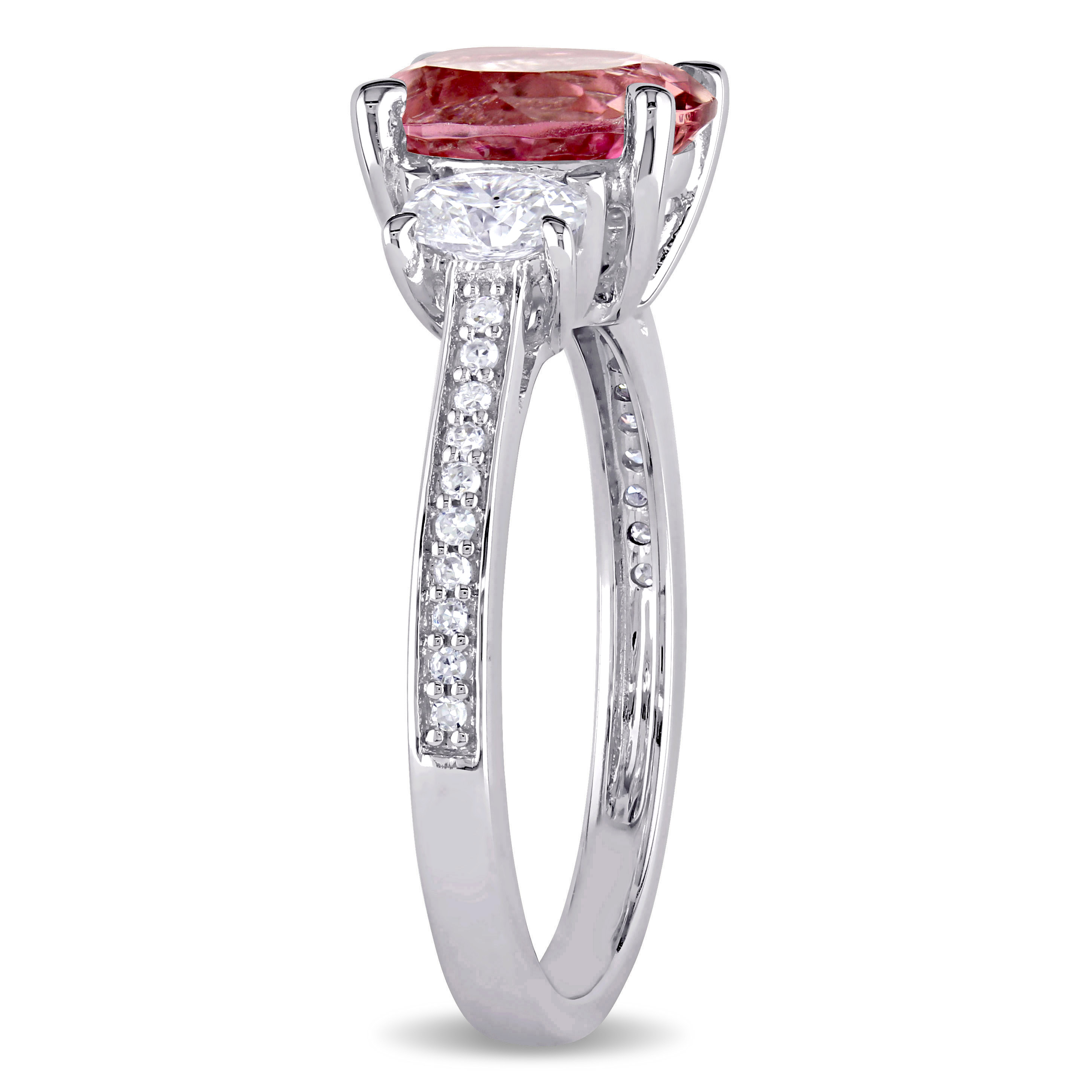 Pink Tourmaline and 5/8 CT TW Oval and Round Diamond Engagement Ring in 14k White Gold