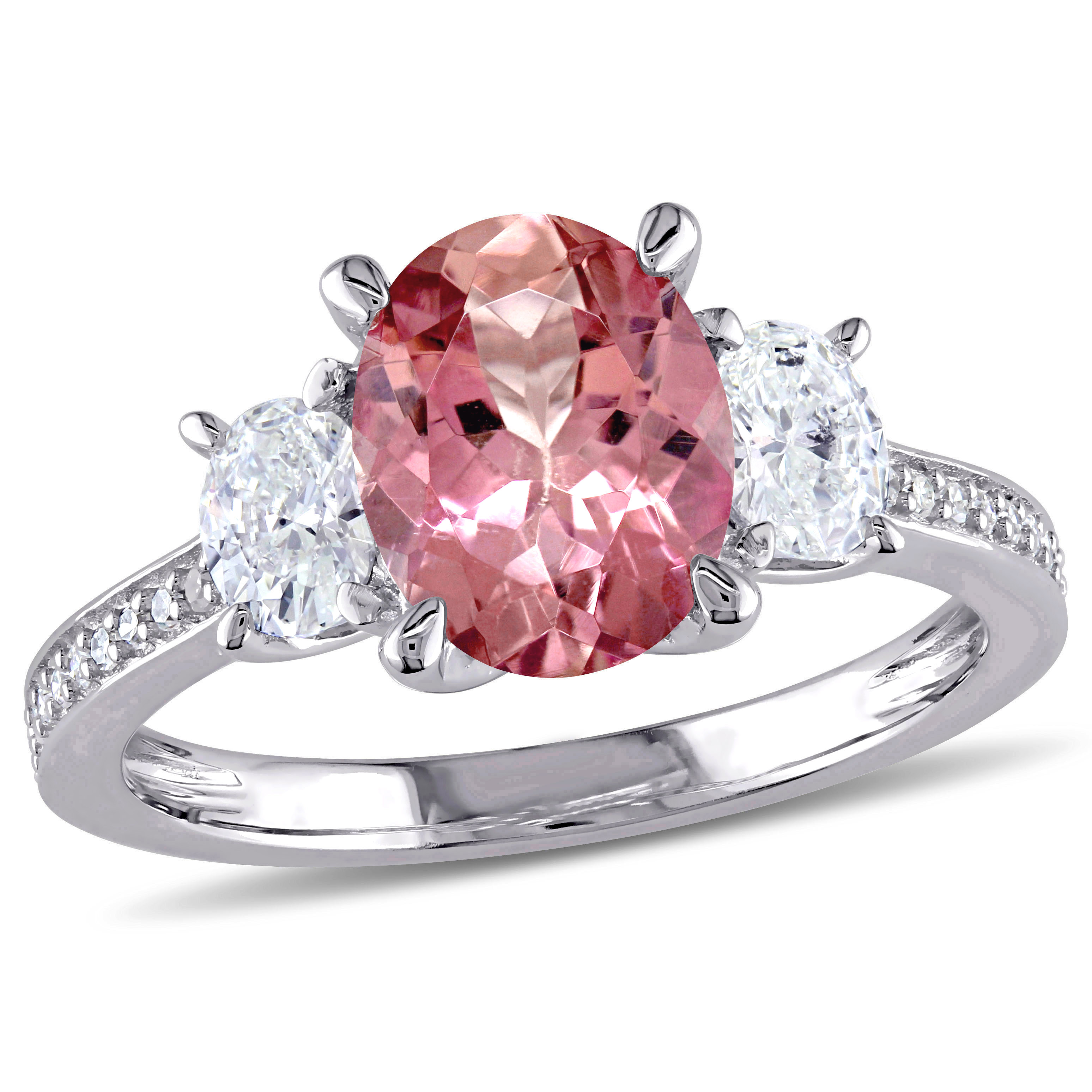 Pink Tourmaline and 5/8 CT TW Oval and Round Diamond Engagement Ring in 14k White Gold