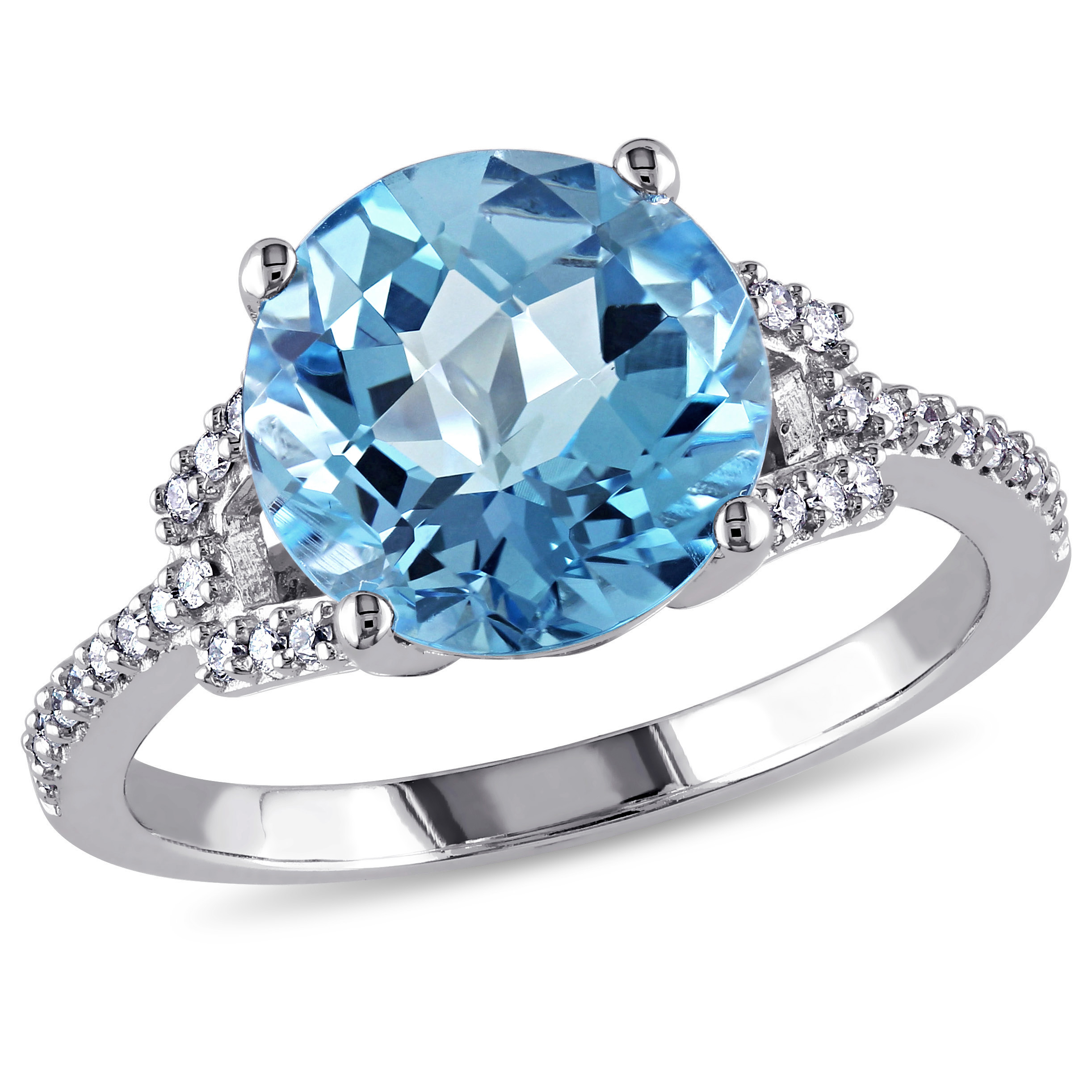 1/6 CT TW Diamond and 4 3/5 CT TGW Swiss Blue Topaz Sollitaire Ring in 14k White Gold