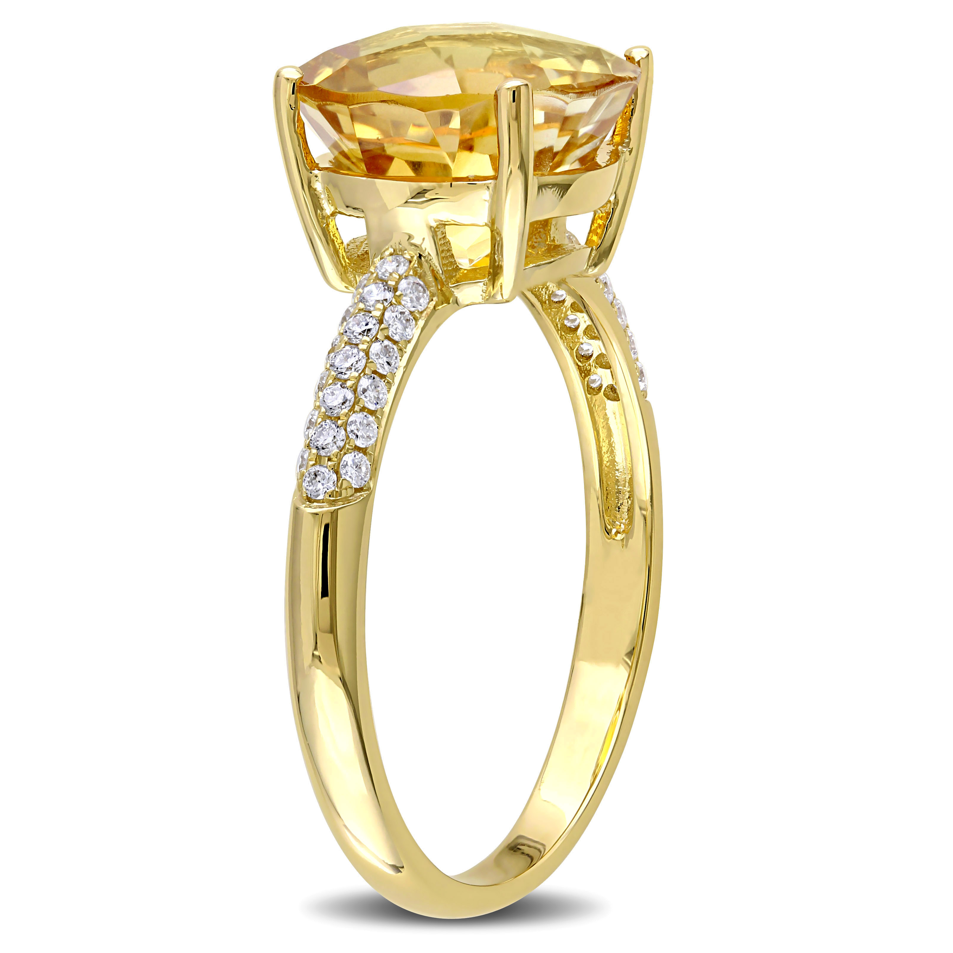 3 1/3 CT TGW Citrine and 1/5 CT TW Diamond Beaded Ring in 14k Yellow Gold
