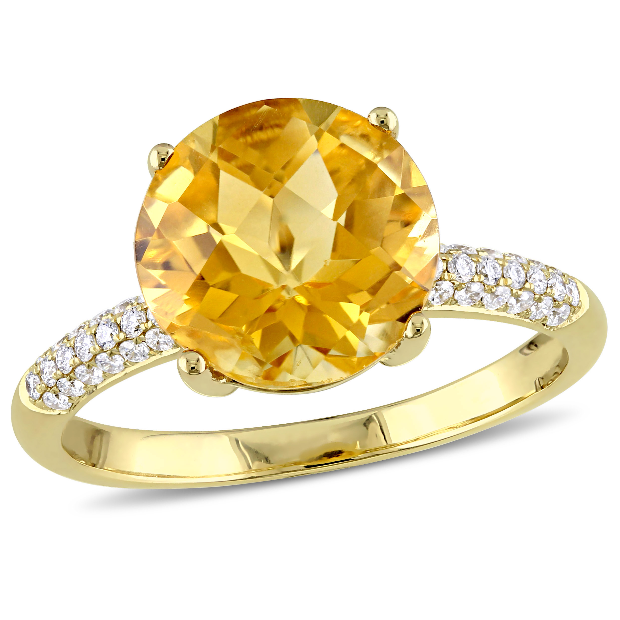 3 1/3 CT TGW Citrine and 1/5 CT TW Diamond Beaded Ring in 14k Yellow Gold