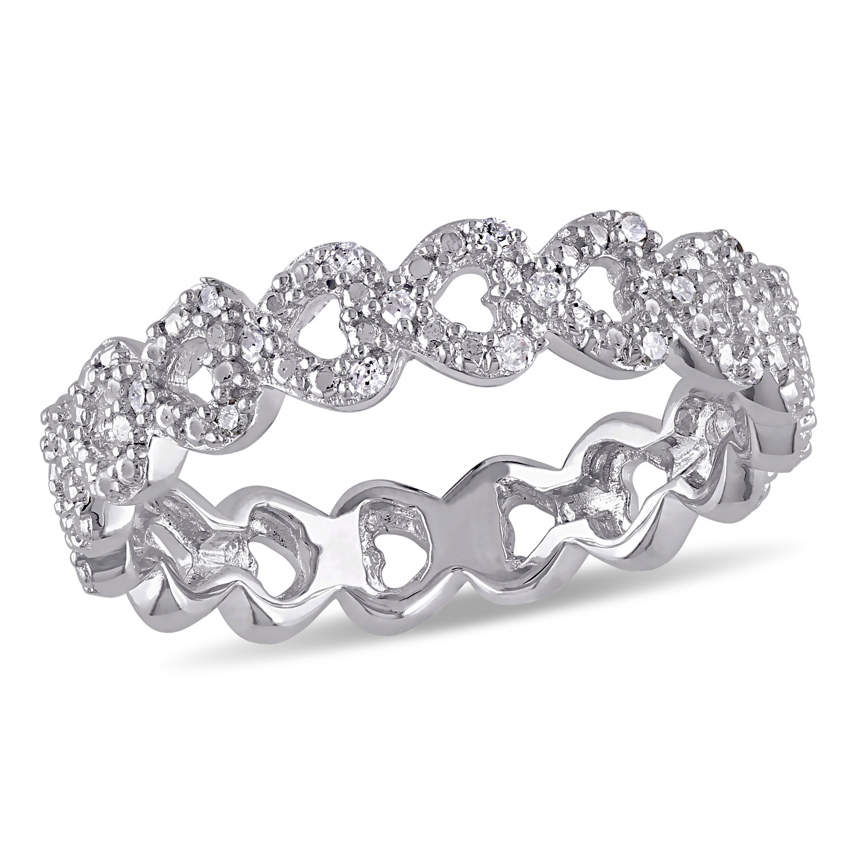 Diamond Accent Heart Link Ring in Sterling Silver