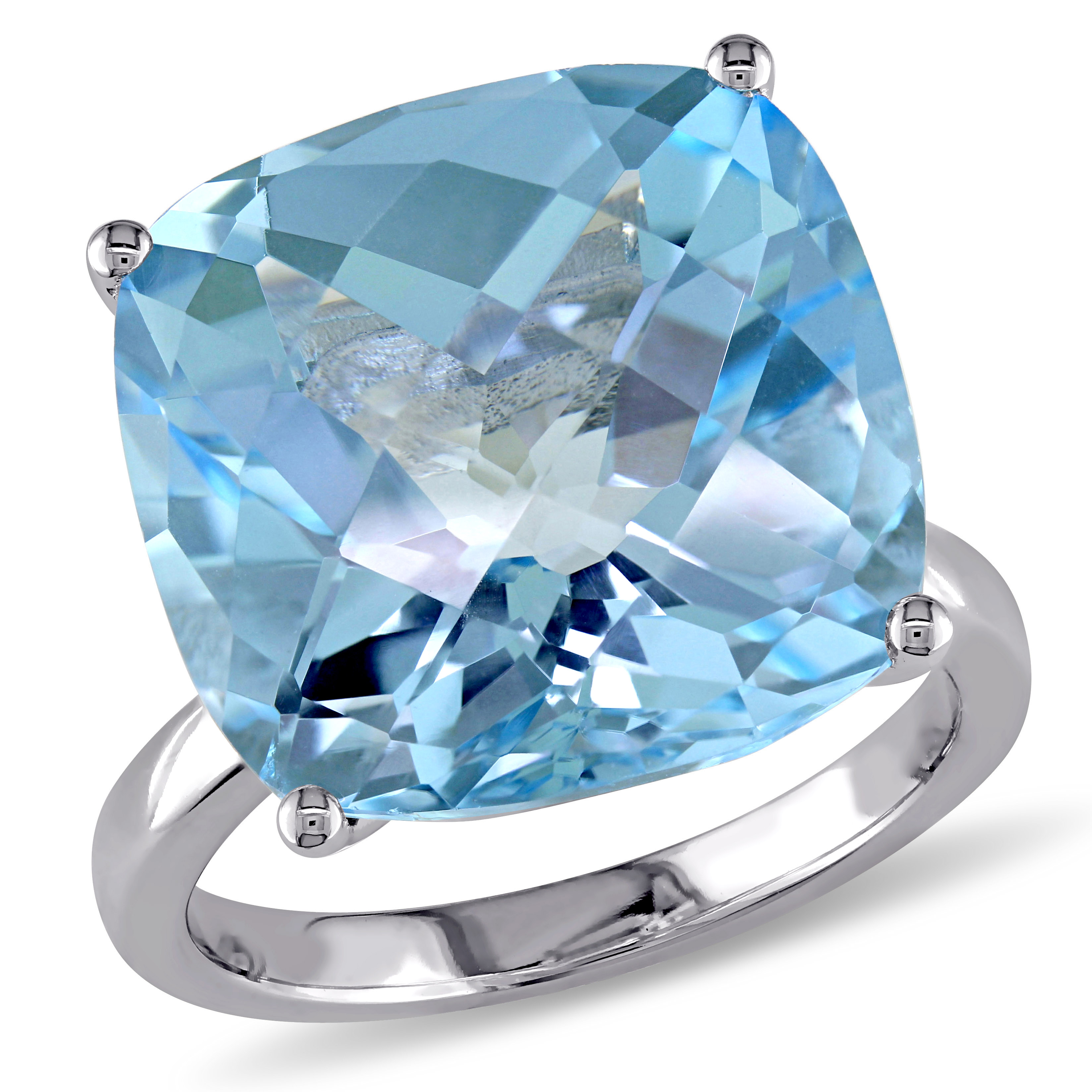 18 2/5 CT TGW Cushion-shape Blue Topaz Cocktail Ring in 14k White Gold